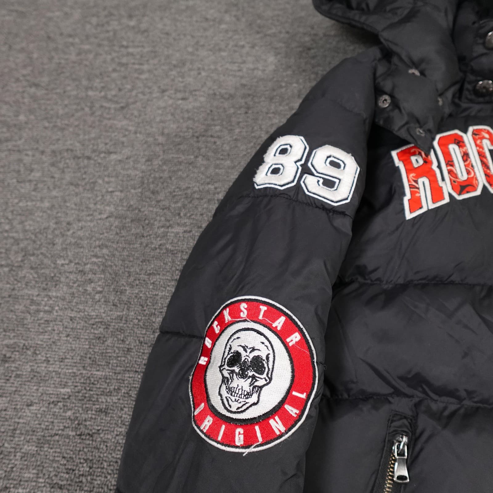 Rockstar Original Jacket Boys 14 Black Hooded Puffer Skull Patch Graphic - Thumbnail 5