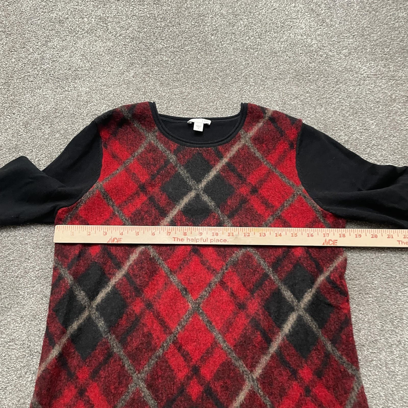 J. Jill Sweater Womens Small Red Black Argyle Wool Blend Front Long Sleeve Knit - Thumbnail 4
