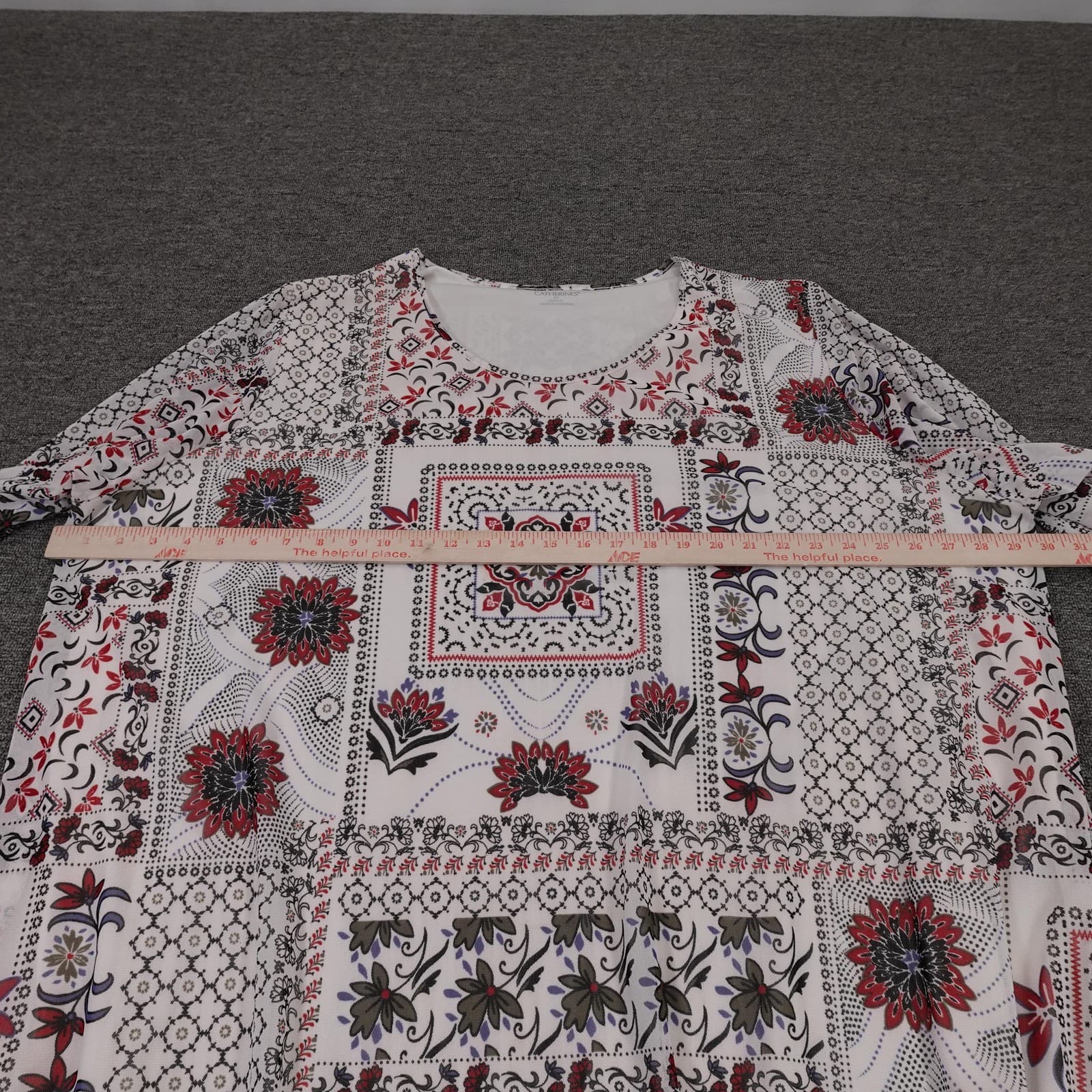 Catherines Blouse Womens 4X White Floral Print Lined 3/4 Sleeve Tunic Top - Thumbnail 4