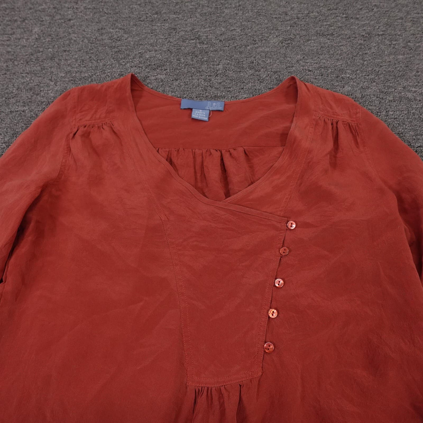 Lil Blouse Womens 0 Orange 100% Silk Tunic Long Sleeve V Neck Pullover Top - Thumbnail 2