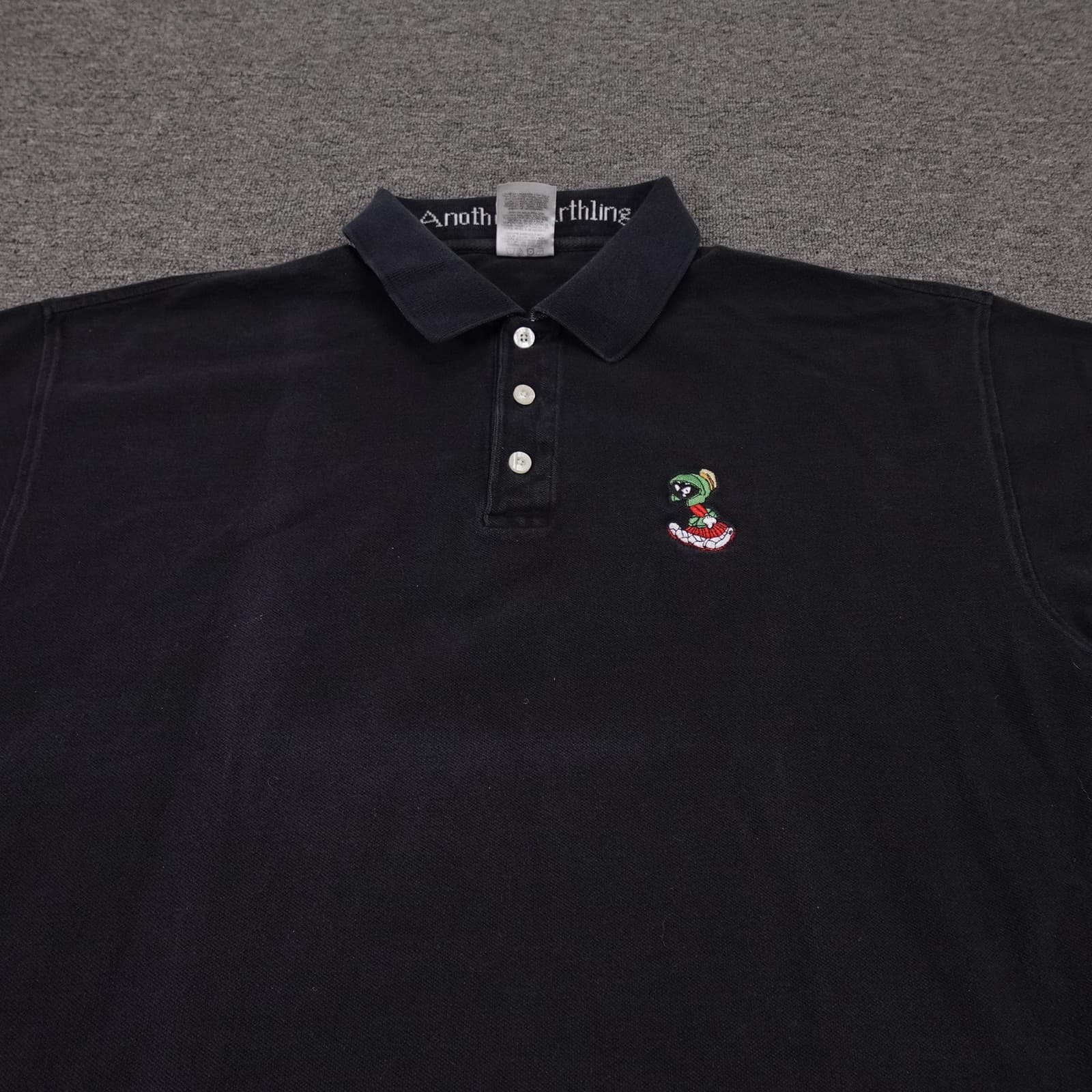 Vintage Warner Bros Studio Store Polo Shirt Mens Large Black Marvin Martian - Thumbnail 2