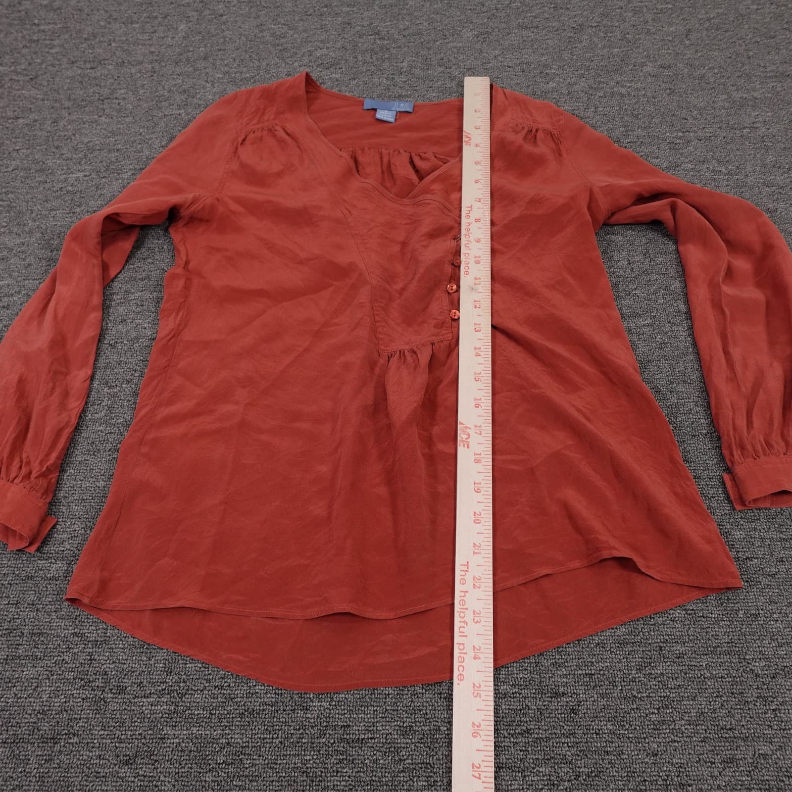 Lil Blouse Womens 0 Orange 100% Silk Tunic Long Sleeve V Neck Pullover Top - Thumbnail 5