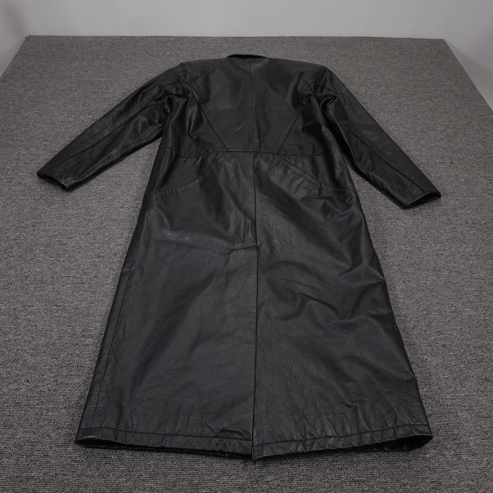 Vintage Pelle Studio Coat Womens XS Black Leather Long Trench Paisley 80s 90s - Thumbnail 9
