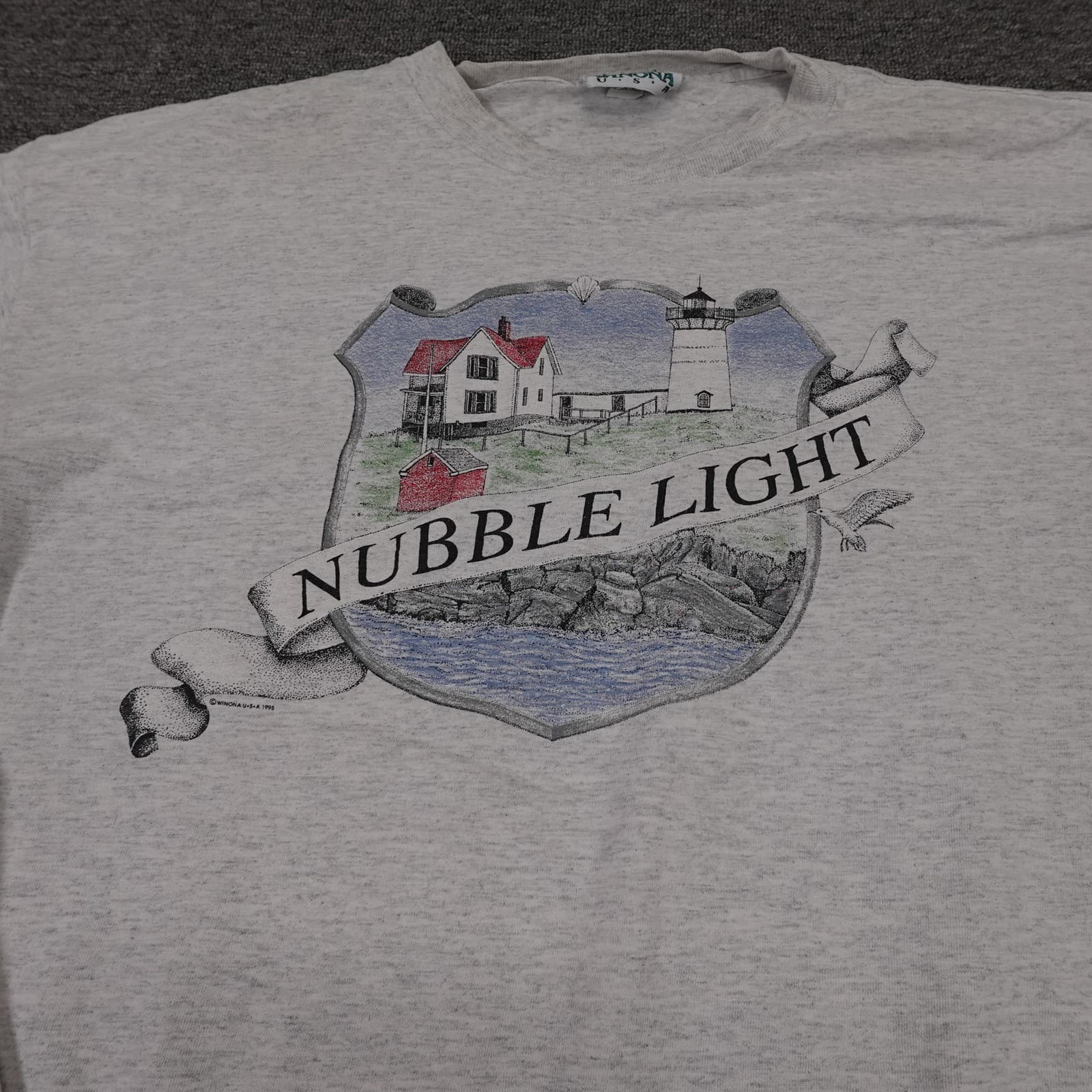 Vintage Winona Shirt Mens XL Gray Nubble Light Lighthouse Graphic Made USA 90s - Thumbnail 2