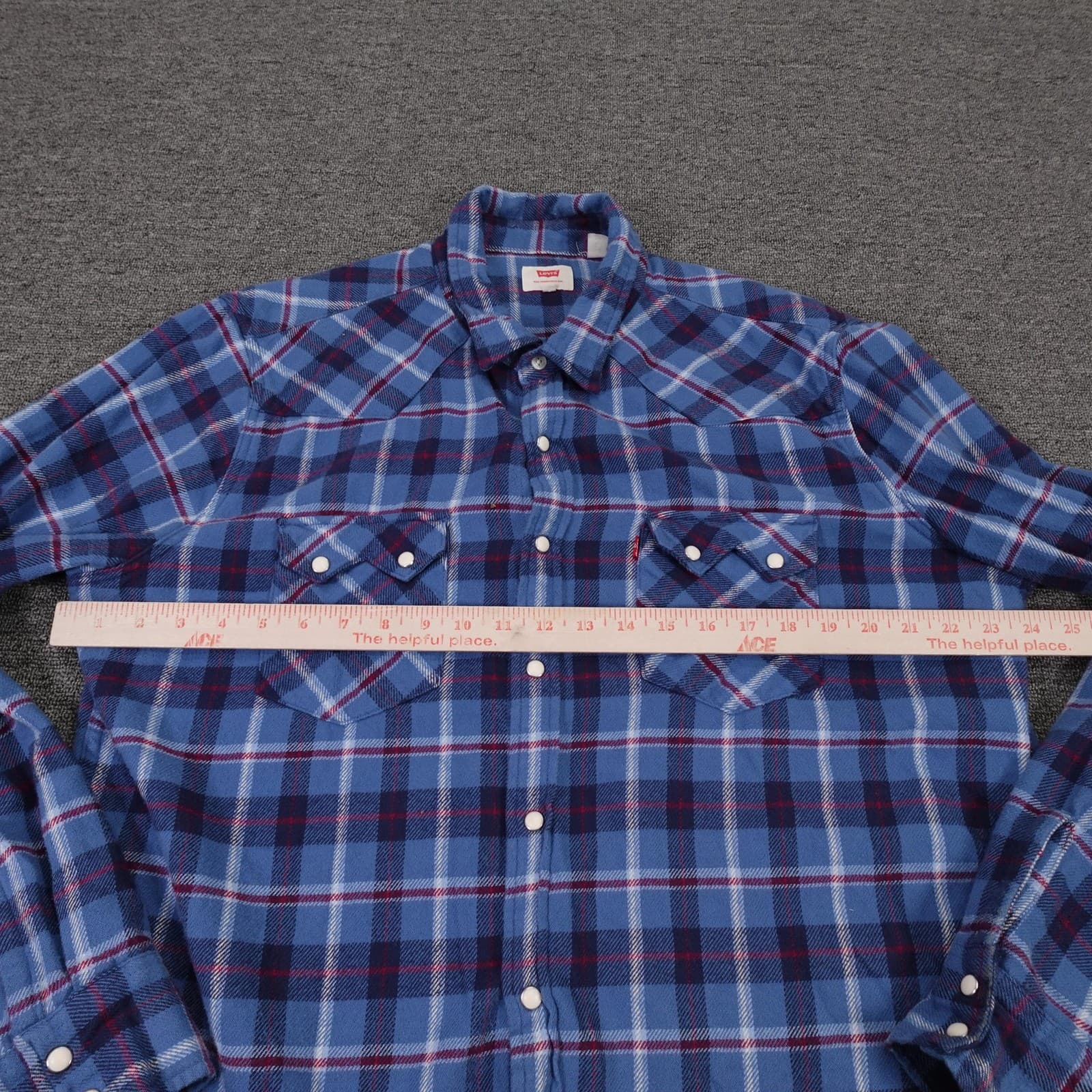Levis Shirt Mens 2XL Blue Plaid Flannel Long Sleeve Western Snap Front Casual - Thumbnail 4
