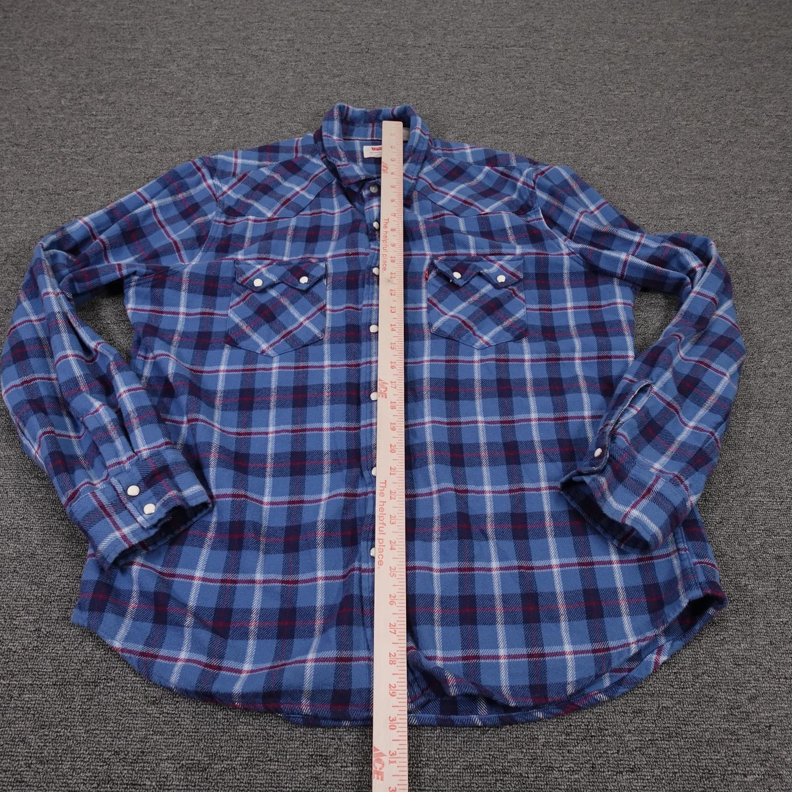 Levis Shirt Mens 2XL Blue Plaid Flannel Long Sleeve Western Snap Front Casual - Thumbnail 5