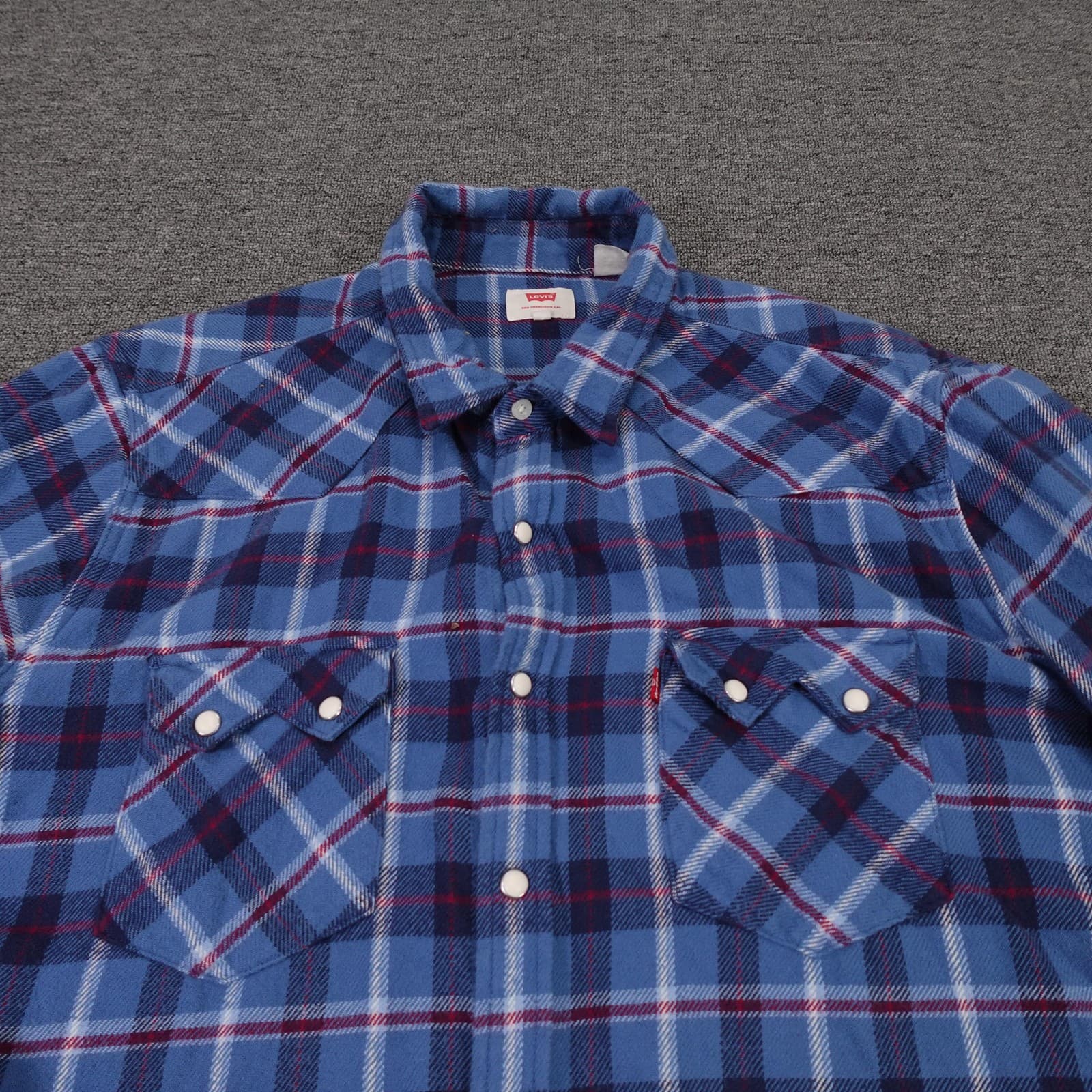 Levis Shirt Mens 2XL Blue Plaid Flannel Long Sleeve Western Snap Front Casual - Thumbnail 2