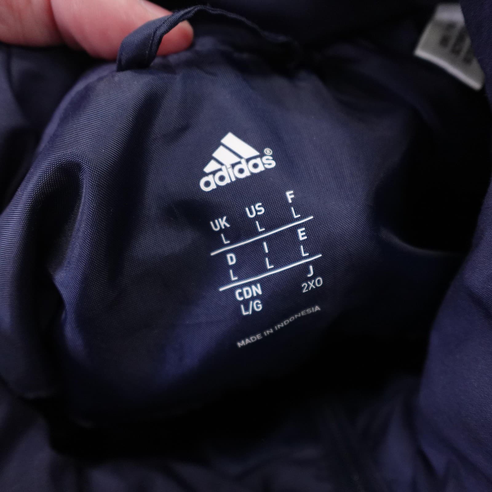 Adidas Jacket Mens Large Blue Hooded Full Zip Windbreaker 3 Stripe X29694 - Thumbnail 3