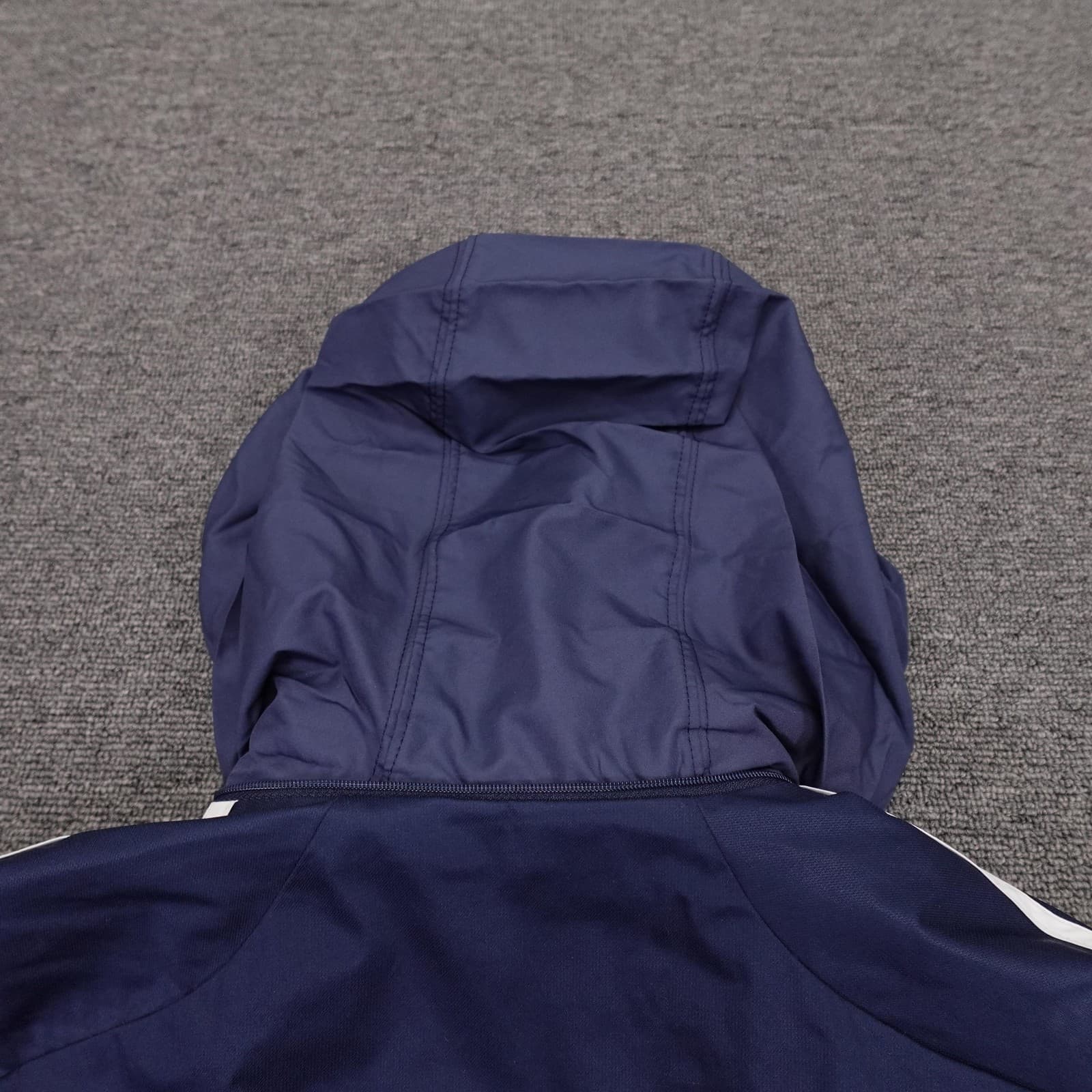 Adidas Jacket Mens Large Blue Hooded Full Zip Windbreaker 3 Stripe X29694 - Thumbnail 5