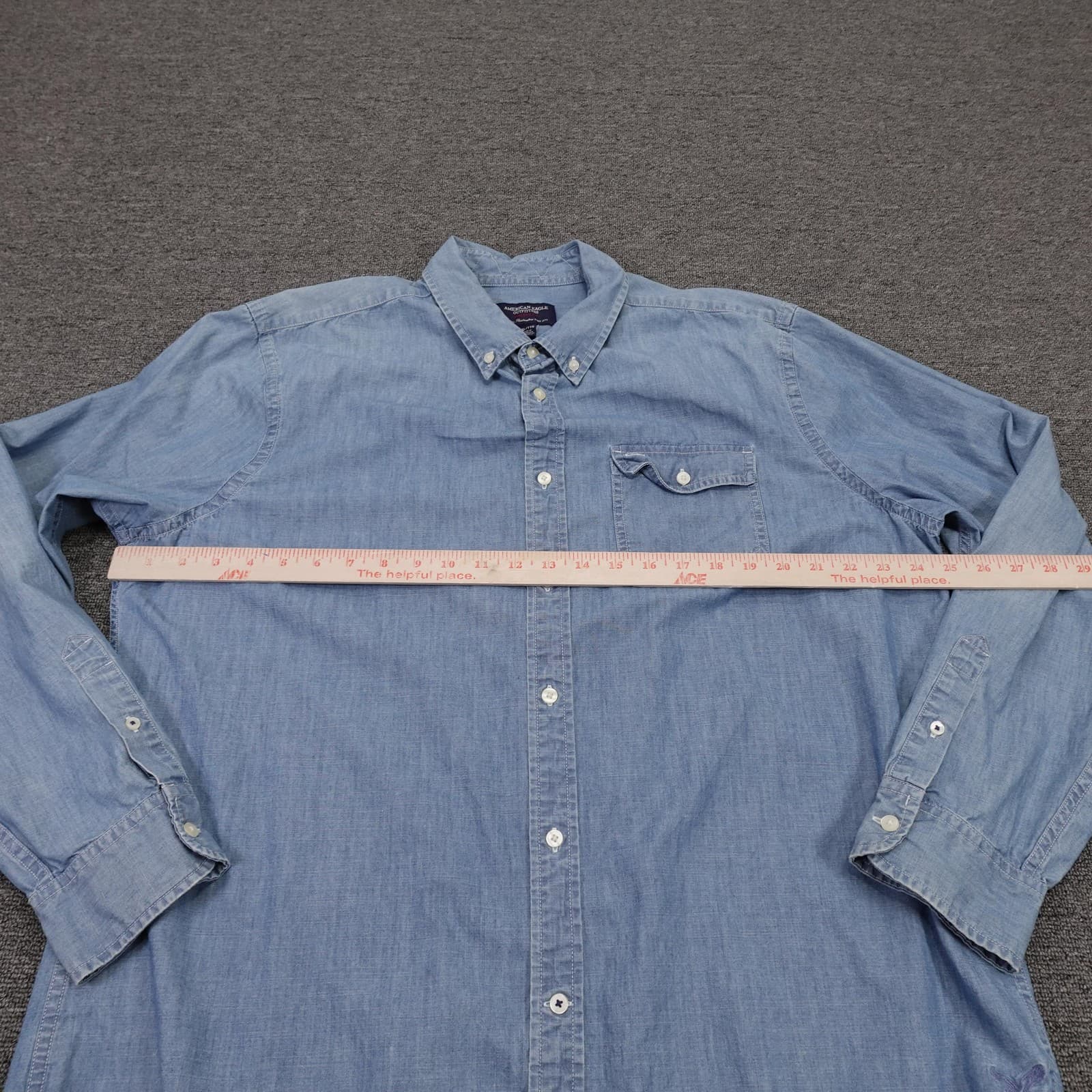 American Eagle Outfitters Shirt Mens 2XL Blue Chambray Long Sleeve Button Up - Thumbnail 4