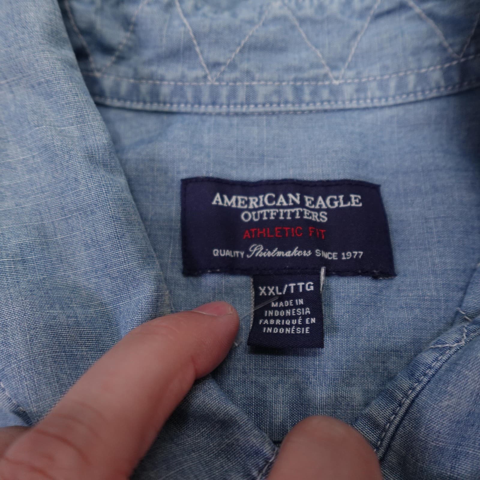American Eagle Outfitters Shirt Mens 2XL Blue Chambray Long Sleeve Button Up - Thumbnail 3