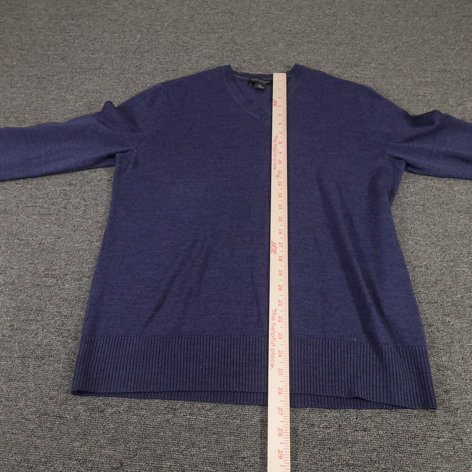Banana Republic Sweater Mens Large Blue Extra Fine Merino Wool V Neck Pullover - Thumbnail 6