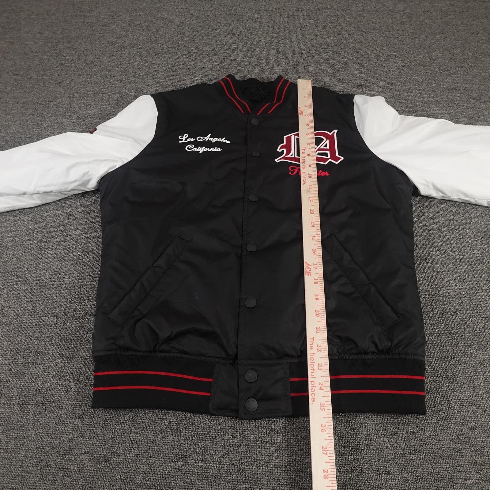 Hollister Varsity Jacket Small Black White Bomber LA Sherpa Lined Rose Patch - Thumbnail 7