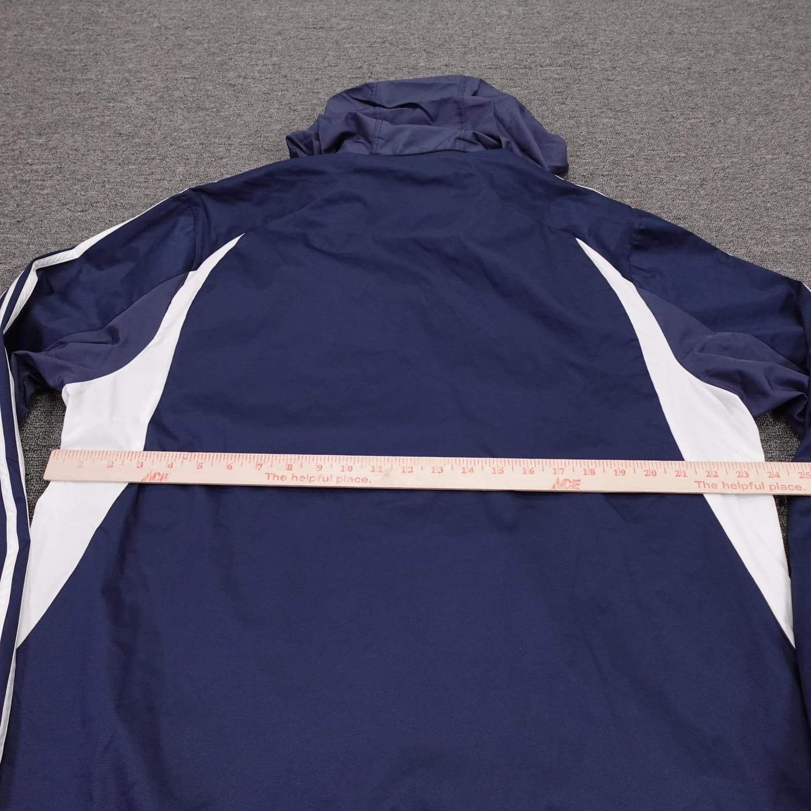 Adidas Jacket Mens Large Blue Hooded Full Zip Windbreaker 3 Stripe X29694 - Thumbnail 6