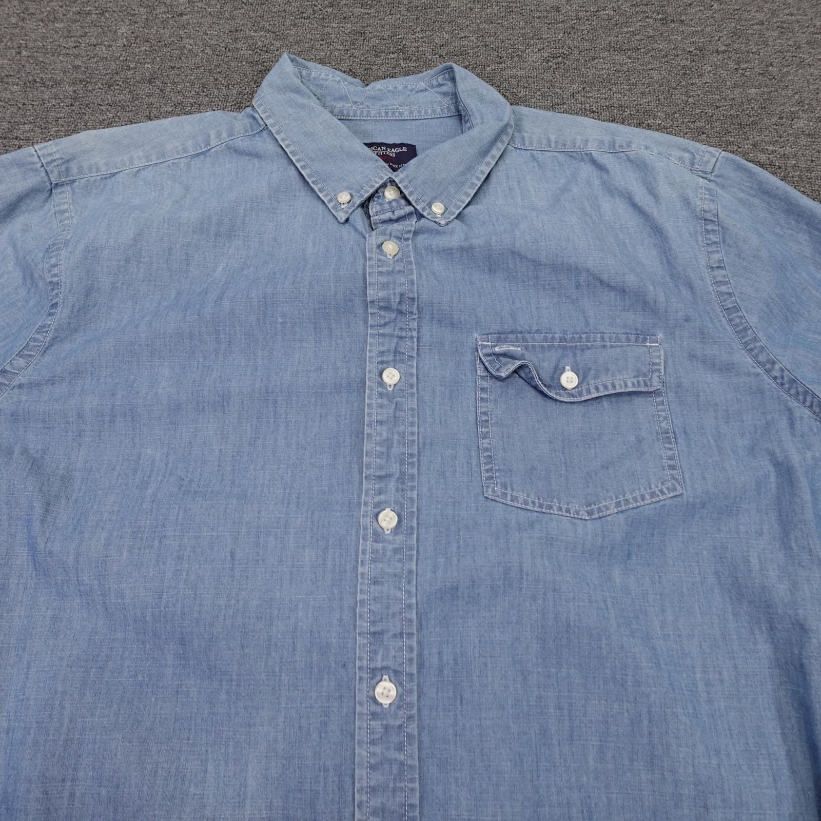 American Eagle Outfitters Shirt Mens 2XL Blue Chambray Long Sleeve Button Up - Thumbnail 2