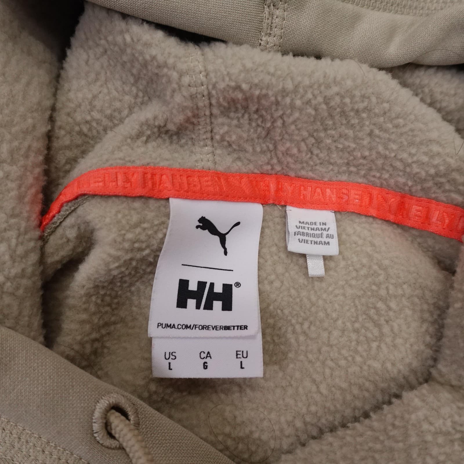 Puma X Helly Hansen Hoodie Mens Large Beige Sherpa Fleece Pullover Graphic - Thumbnail 5