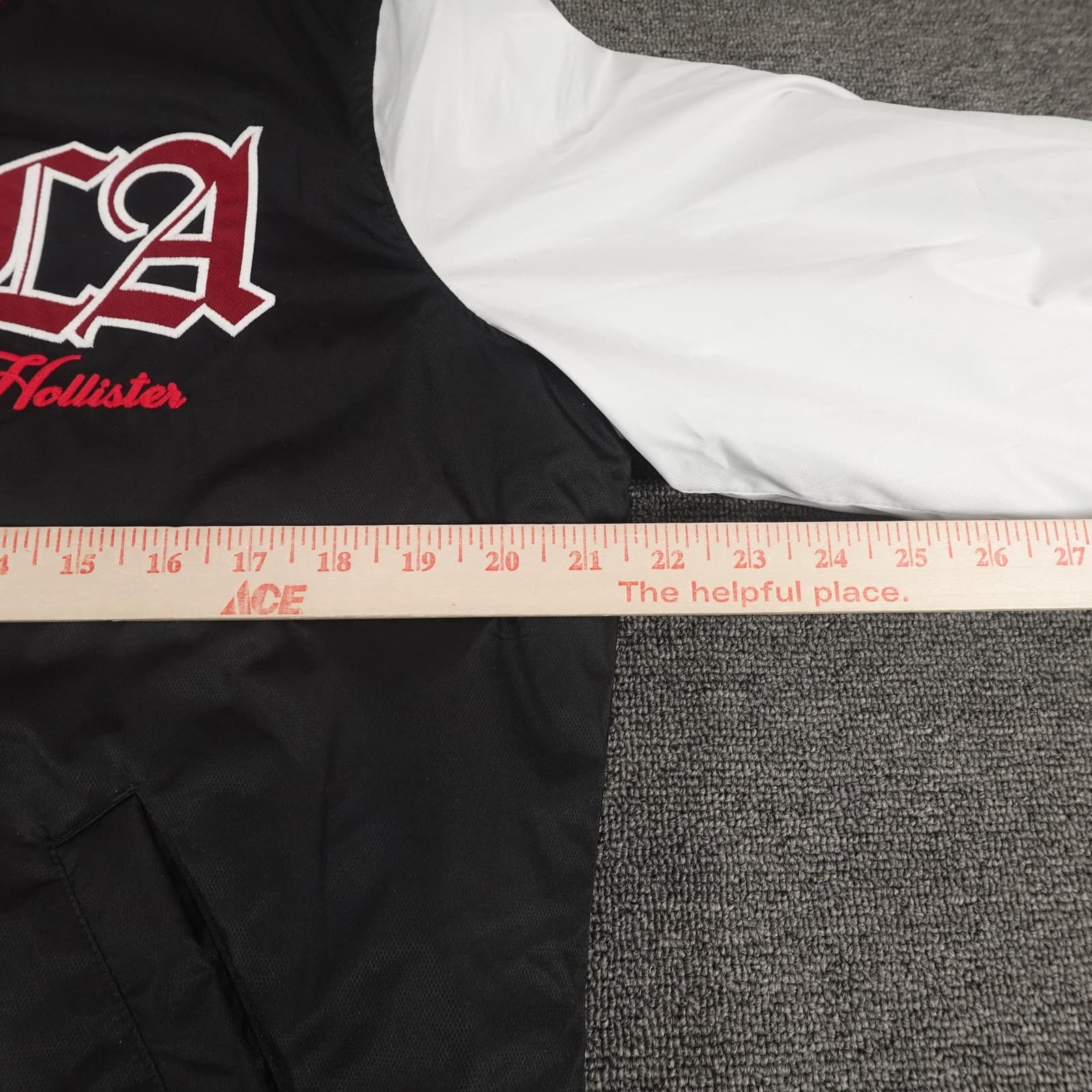 Hollister Varsity Jacket Small Black White Bomber LA Sherpa Lined Rose Patch - Thumbnail 6