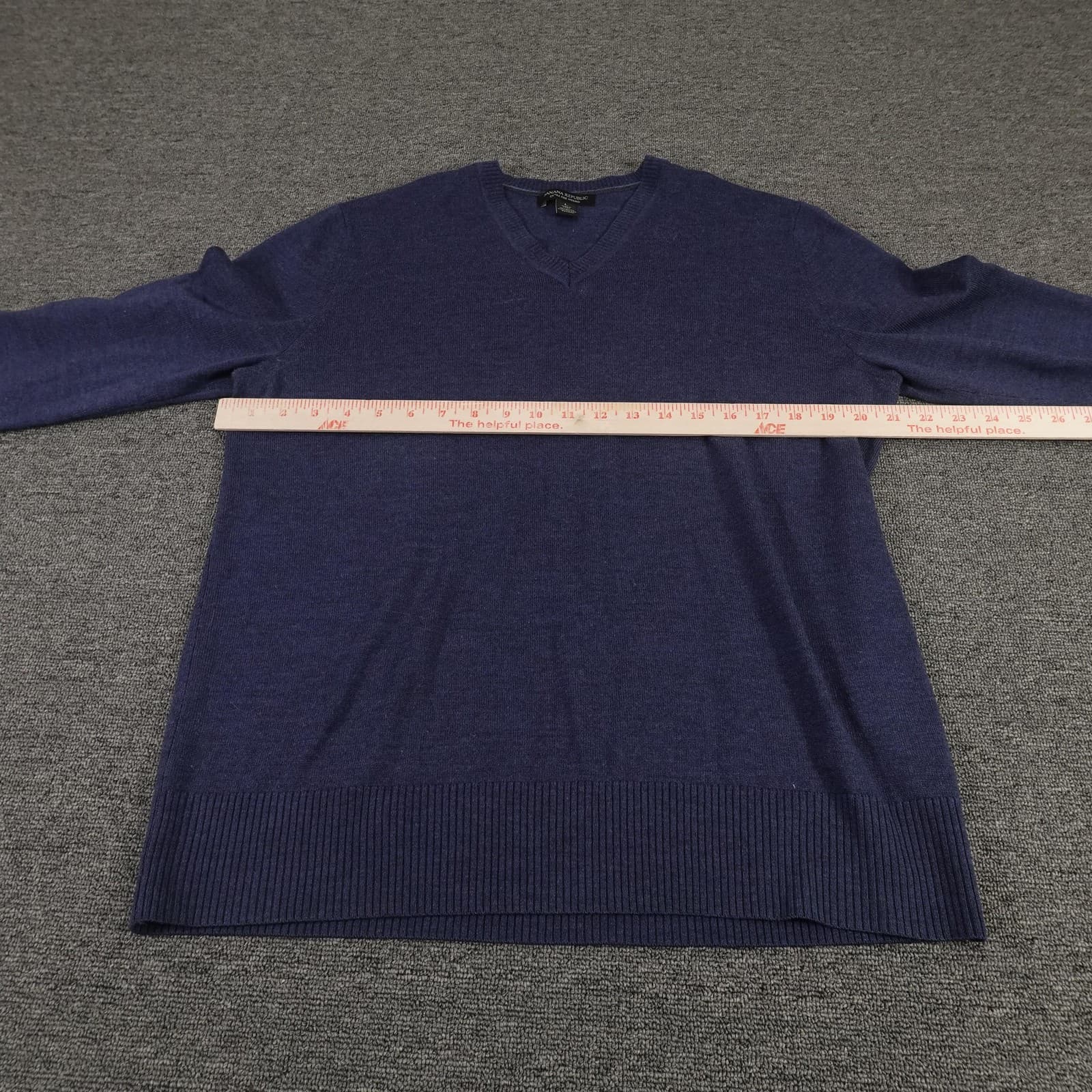 Banana Republic Sweater Mens Large Blue Extra Fine Merino Wool V Neck Pullover - Thumbnail 4