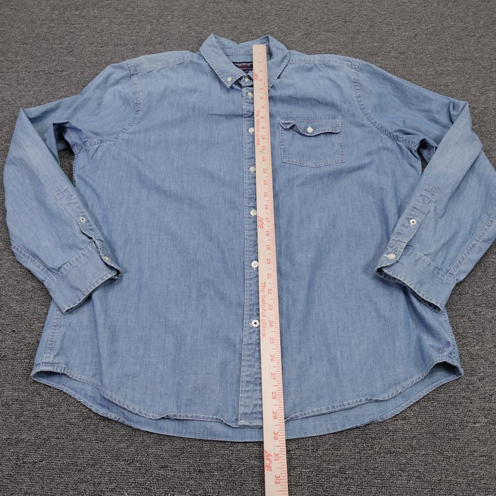 American Eagle Outfitters Shirt Mens 2XL Blue Chambray Long Sleeve Button Up - Thumbnail 5