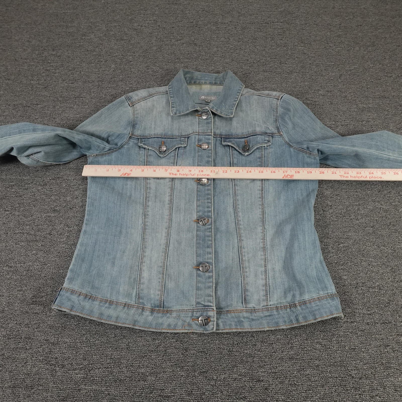 Tractr Denim Jacket Womens Medium Blue Light Wash Button Front Classic Casual - Thumbnail 4