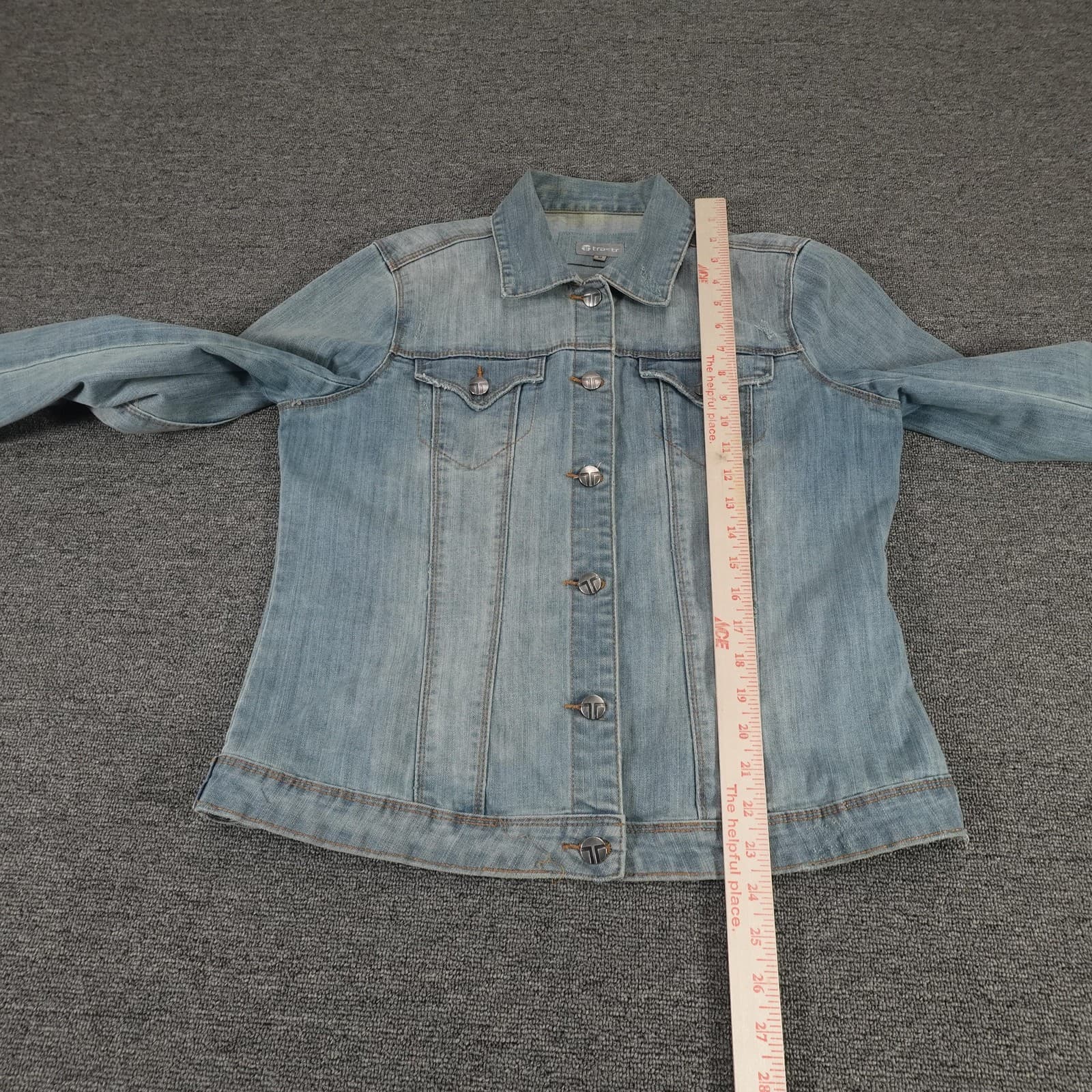 Tractr Denim Jacket Womens Medium Blue Light Wash Button Front Classic Casual - Thumbnail 6