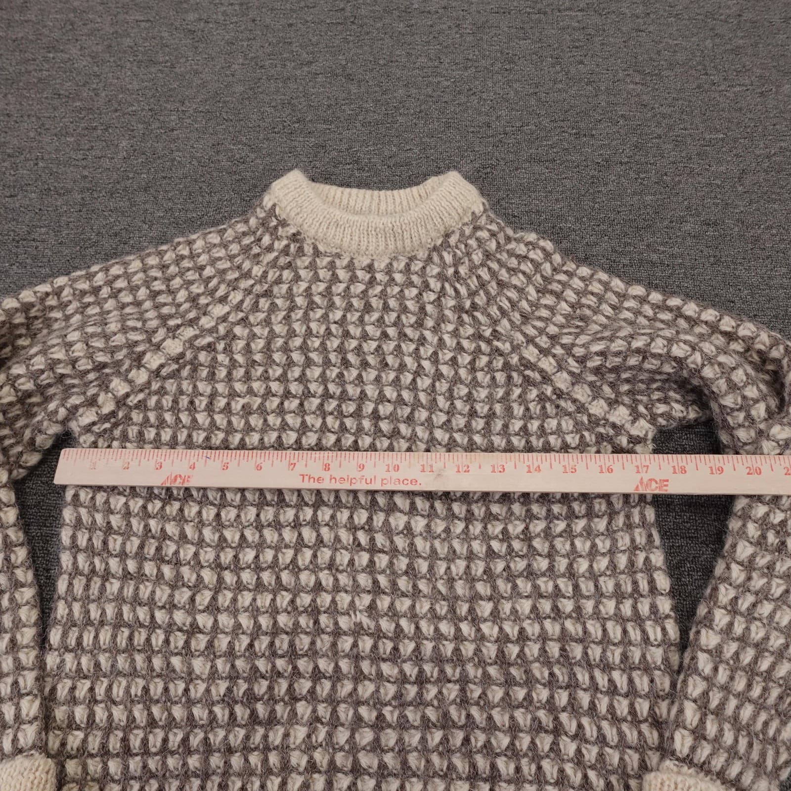 Vintage Thomas Hardie Sweater Mens Small Gray Waffle Wool Crewneck Heavy UK - Thumbnail 5