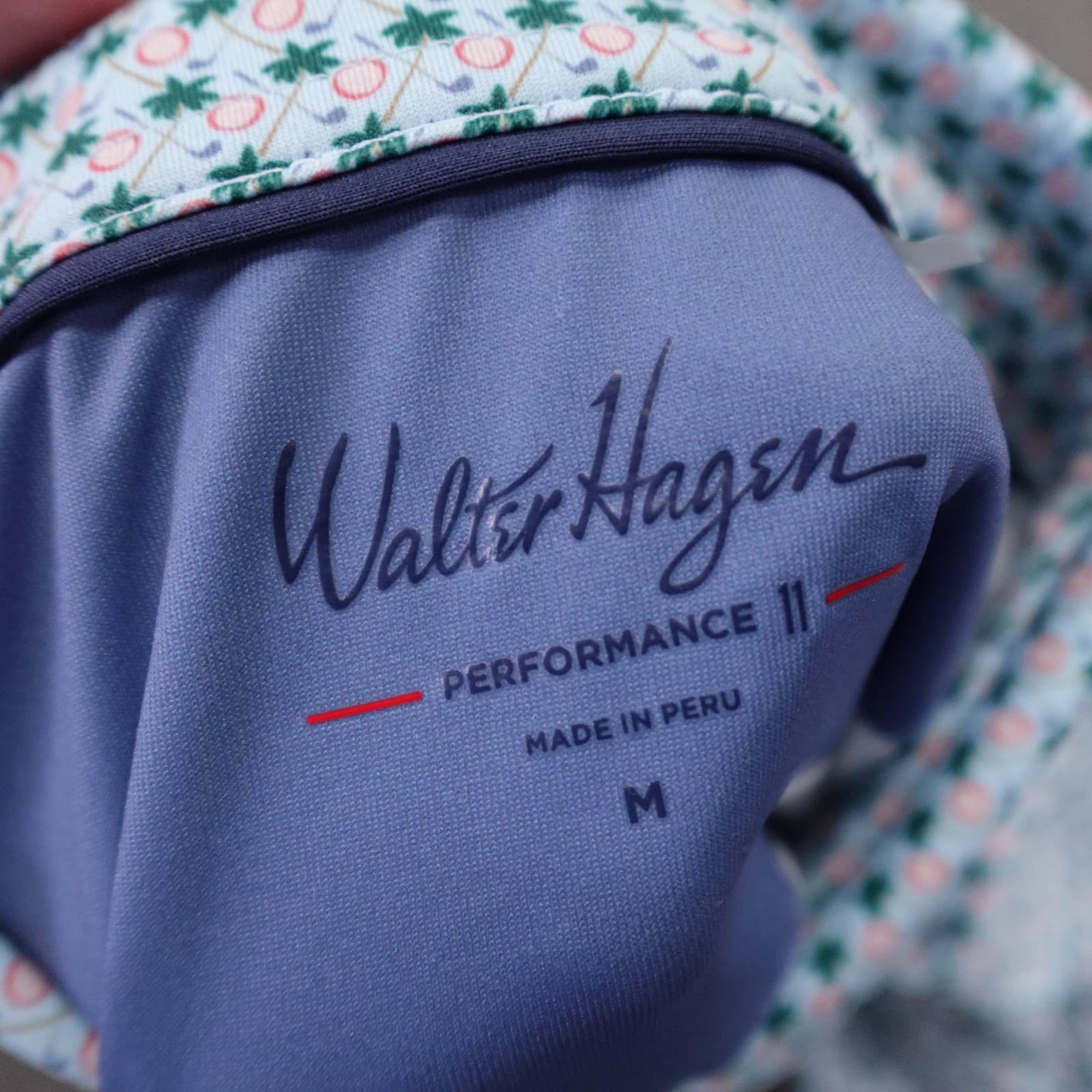Walter Hagen Polo Shirt Mens Medium Blue Golf Print Performance Stretch Jersey - Thumbnail 6