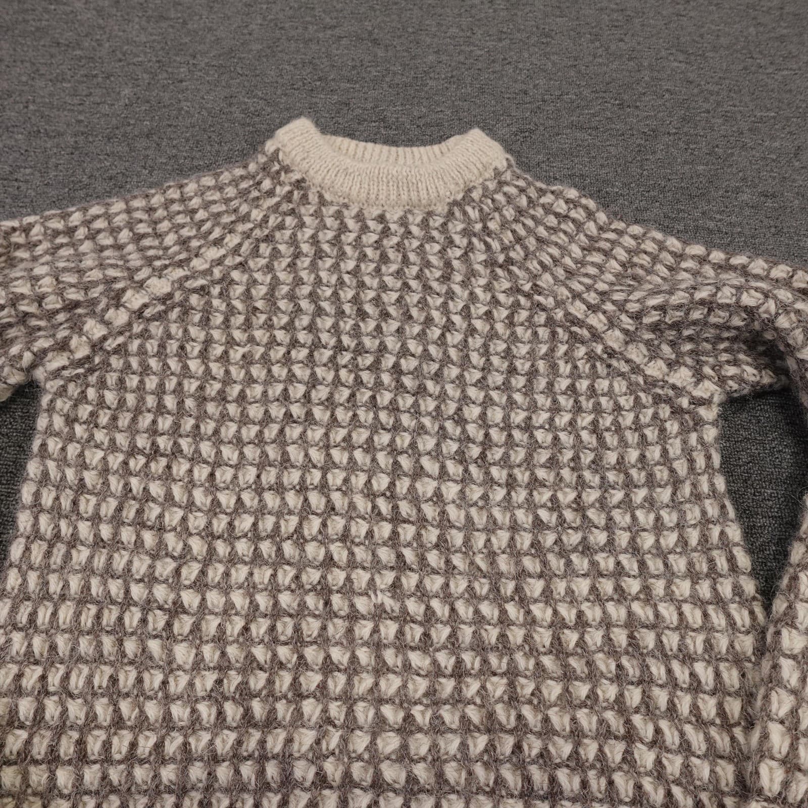 Vintage Thomas Hardie Sweater Mens Small Gray Waffle Wool Crewneck Heavy UK - Thumbnail 2