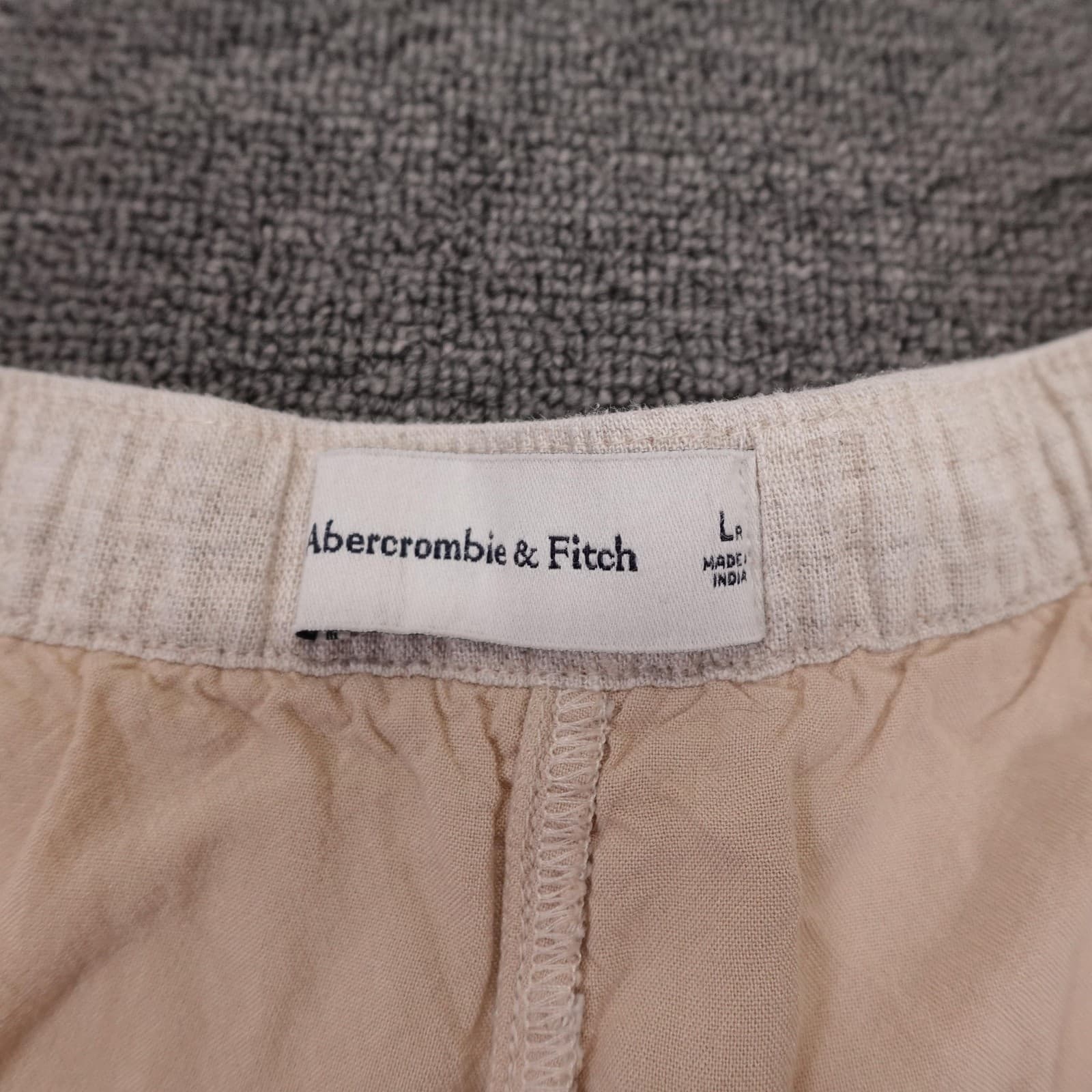 Abercrombie & Fitch Sweat Shorts Womens L Petite Beige Linen Lined Drawstring - Thumbnail 3