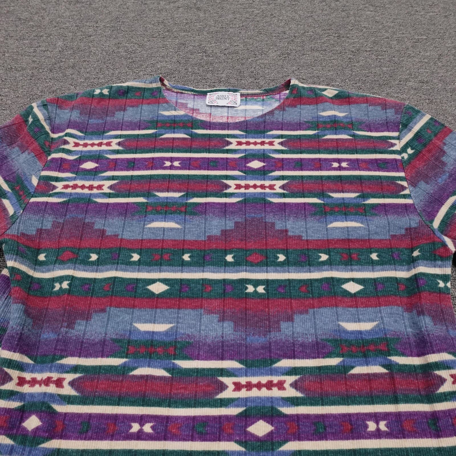 Vintage Ashly Brent Shirt Medium Multicolor Aztec Southwestern Tunic Top Boho - Thumbnail 2