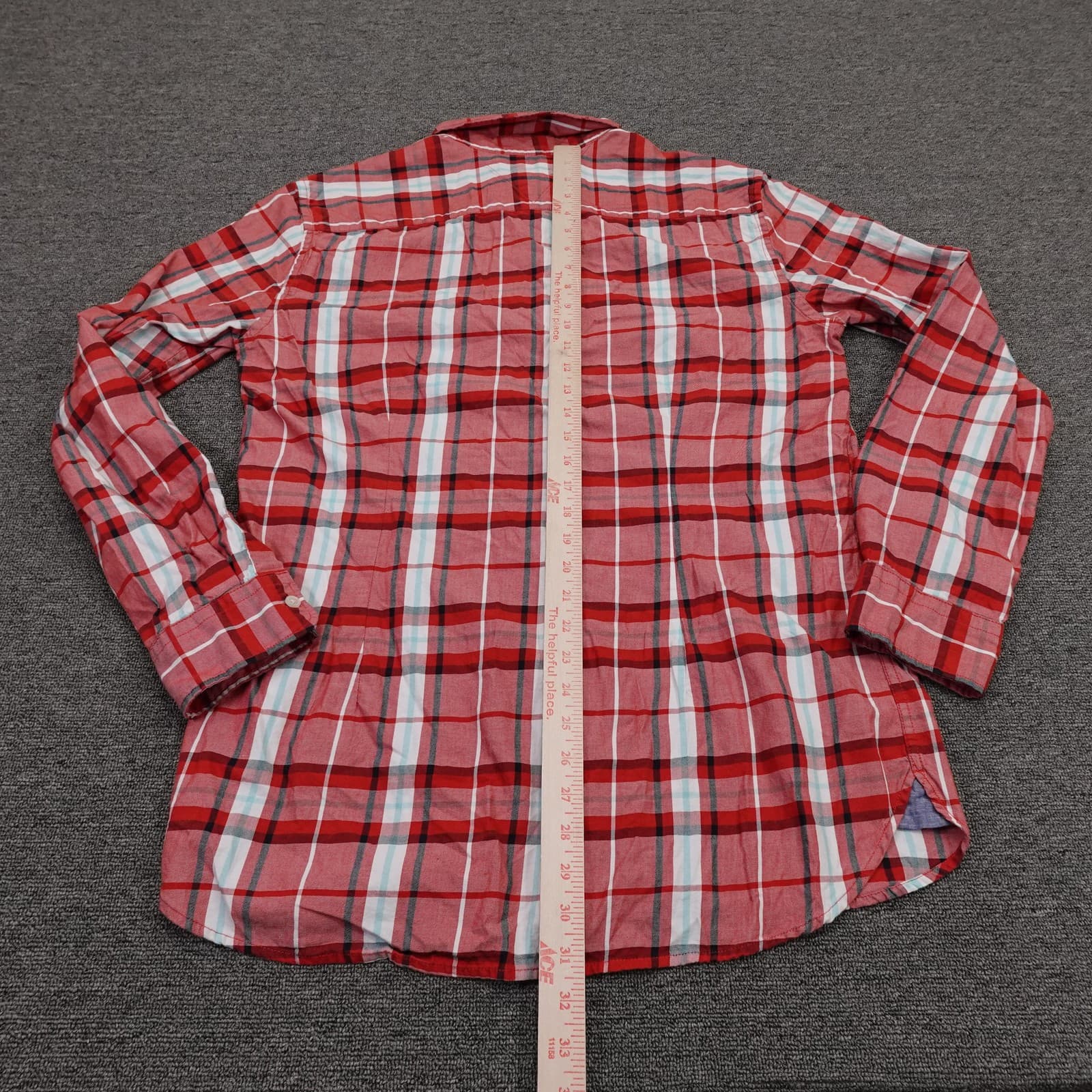 Tommy Hilfiger Shirt Mens XL Red Plaid Long Sleeve Button Up Slim Fit Cotton - Thumbnail 5