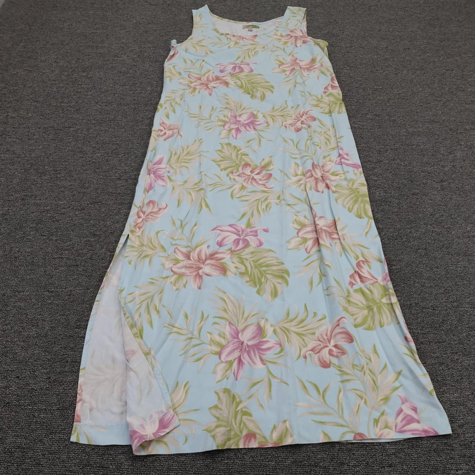 Tahiti Reef Club Dress Womens Medium Blue Tropical Floral Maxi Sundress