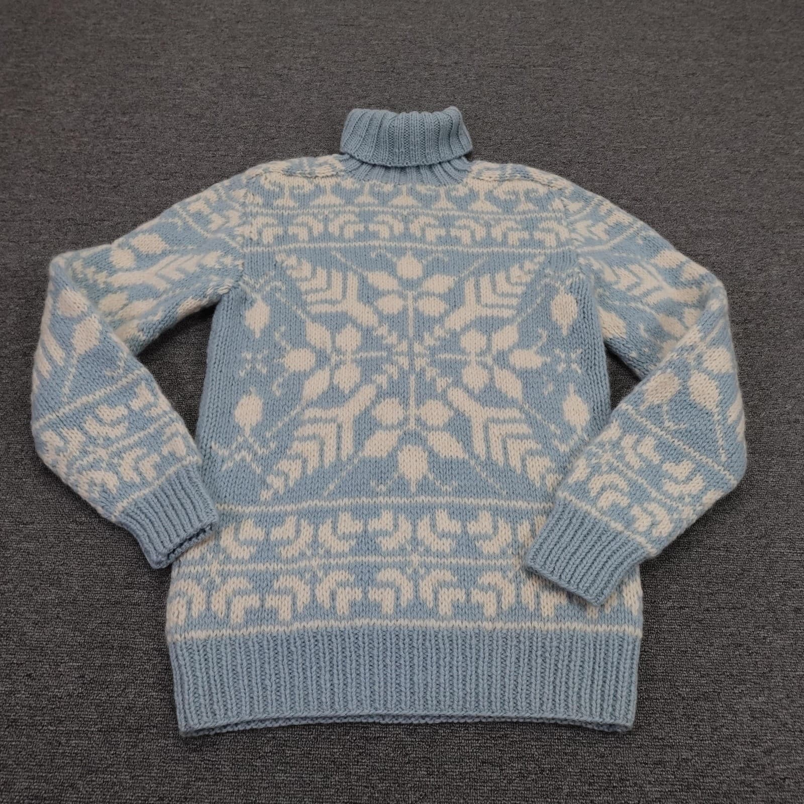 Vintage Eddie Bauer Sweater Womens Large Blue Wool Fair Isle Turtleneck Ski