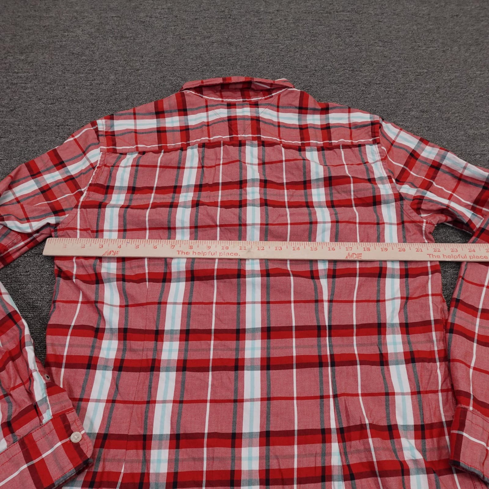 Tommy Hilfiger Shirt Mens XL Red Plaid Long Sleeve Button Up Slim Fit Cotton - Thumbnail 4
