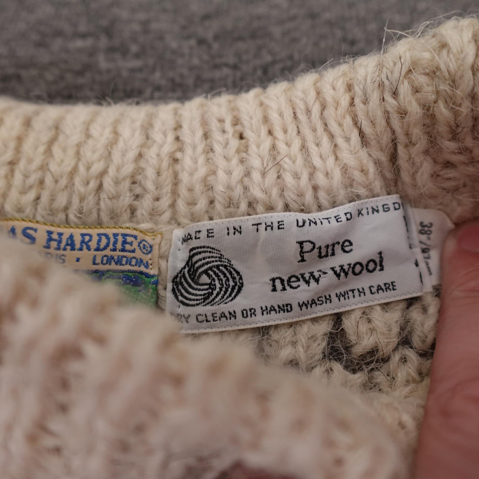 Vintage Thomas Hardie Sweater Mens Small Gray Waffle Wool Crewneck Heavy UK - Thumbnail 4