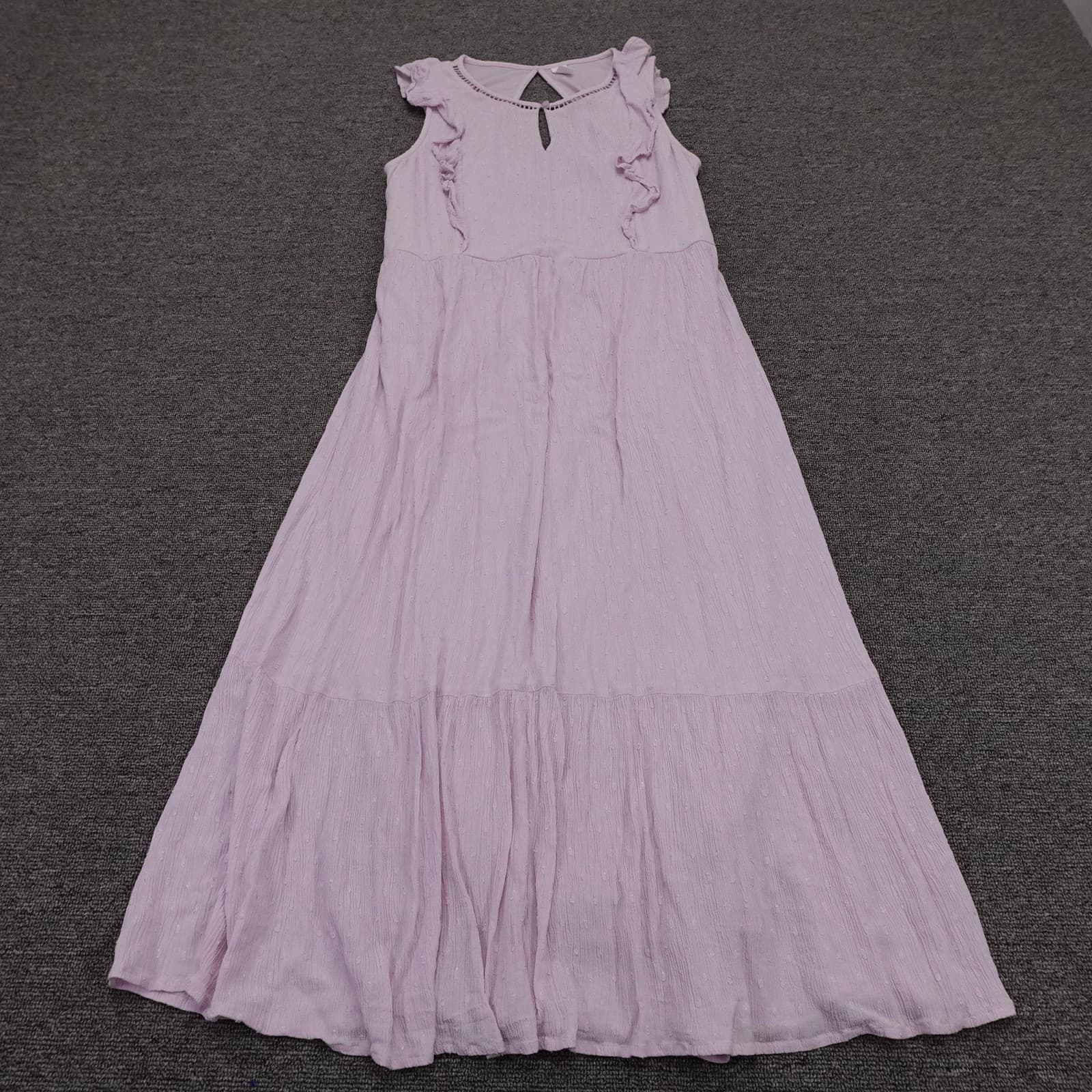 Old Navy Dress Medium Purple Maxi Swiss Dot Ruffle Flutter Lined Summer