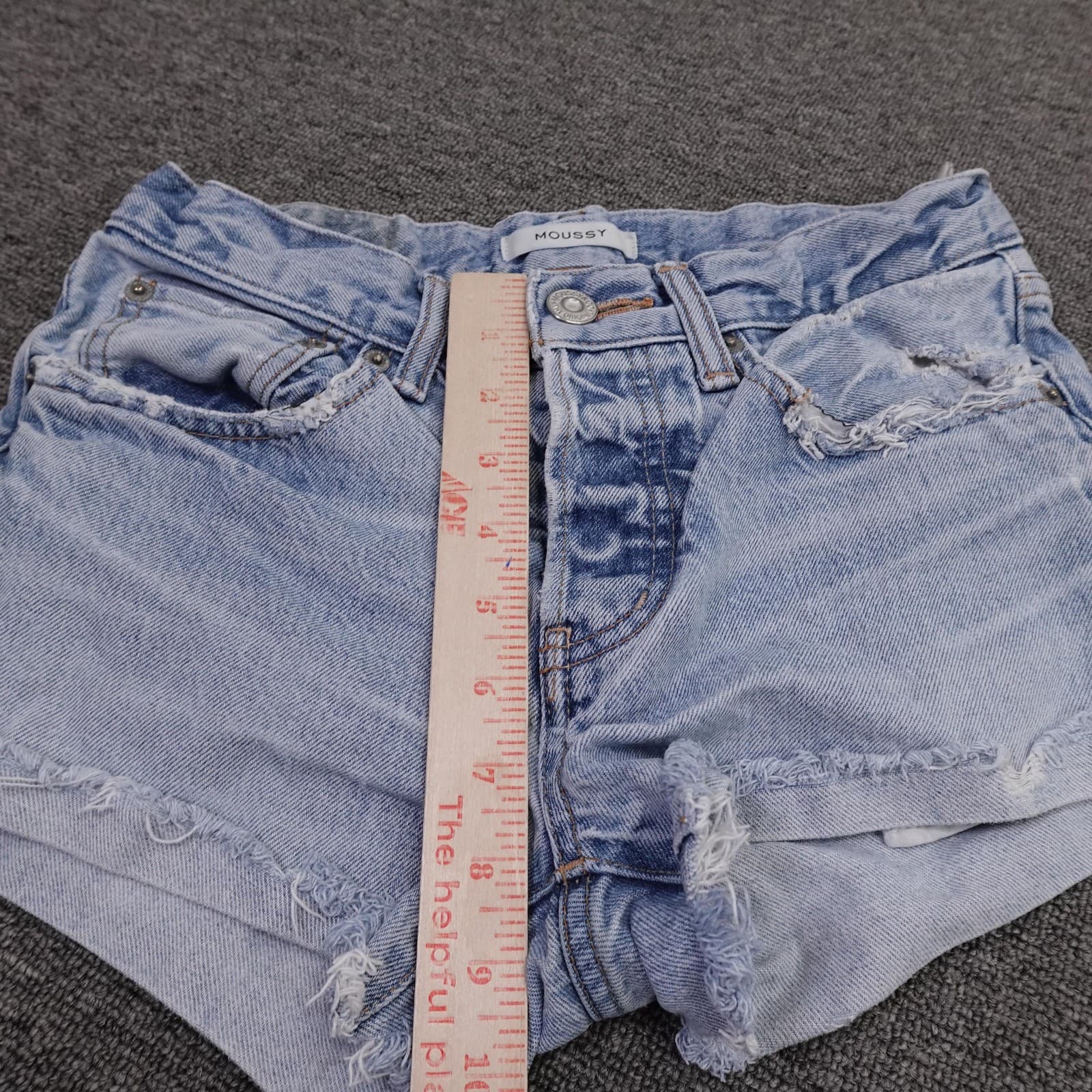 MOUSSY Shorts Womens 25 Blue Cutoff Denim Distressed Raw Hem Button Fly Casual - Thumbnail 8