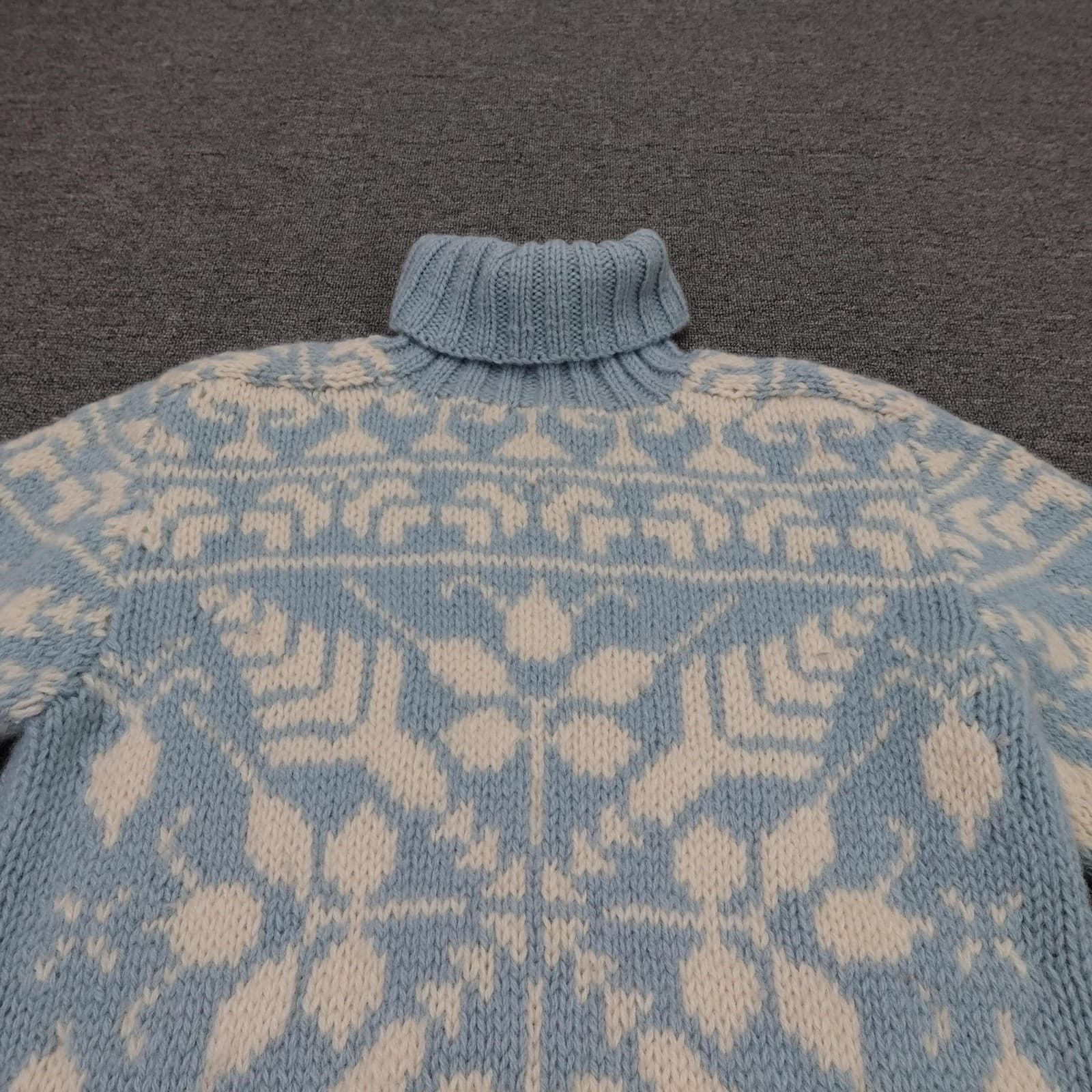 Vintage Eddie Bauer Sweater Womens Large Blue Wool Fair Isle Turtleneck Ski - Thumbnail 2