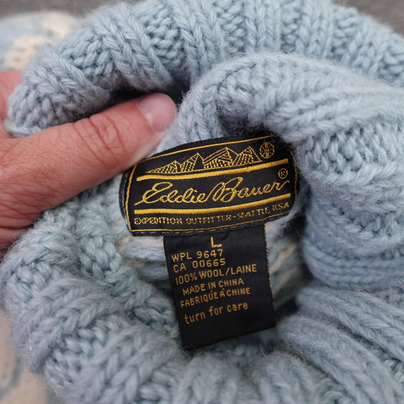 Vintage Eddie Bauer Sweater Womens Large Blue Wool Fair Isle Turtleneck Ski - Thumbnail 3