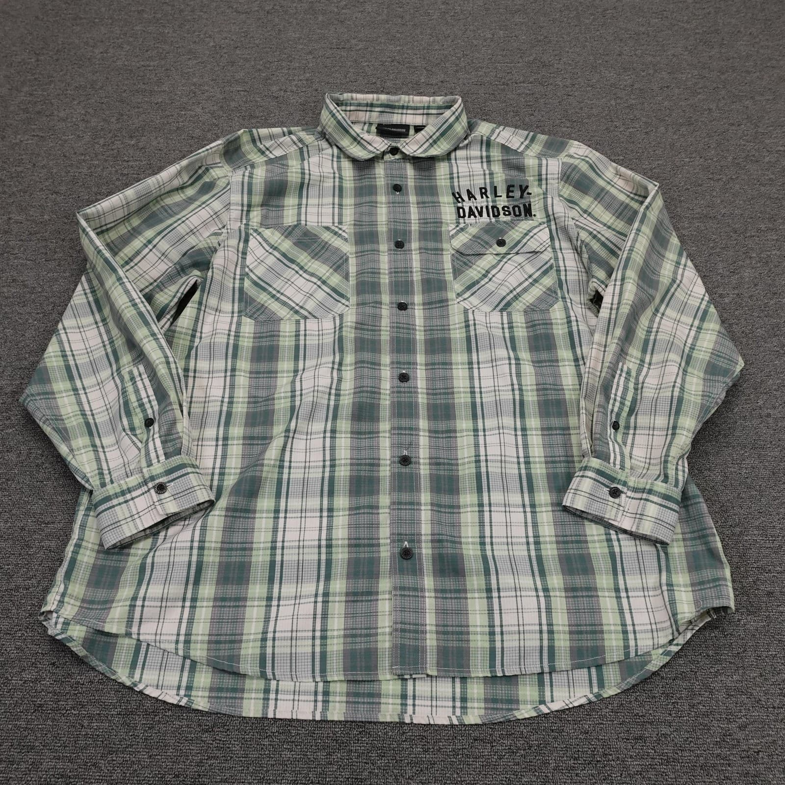 Harley-Davidson Shirt Mens 3XL Green Plaid Long Sleeve Button Up Motorcycle