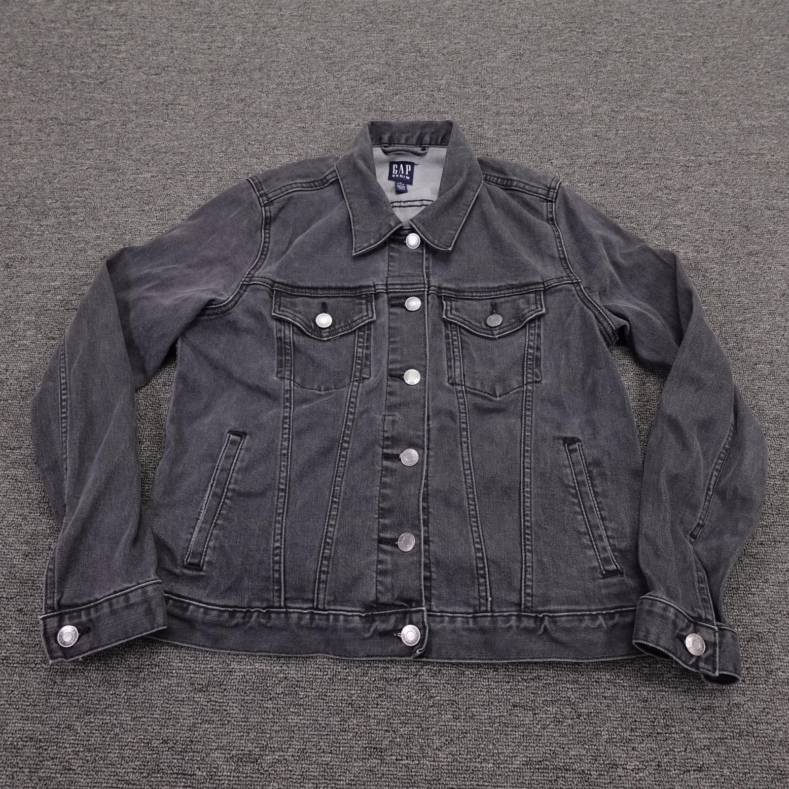 Gap Jacket Womens Petite Medium Black Denim Button Front Stretch Casual
