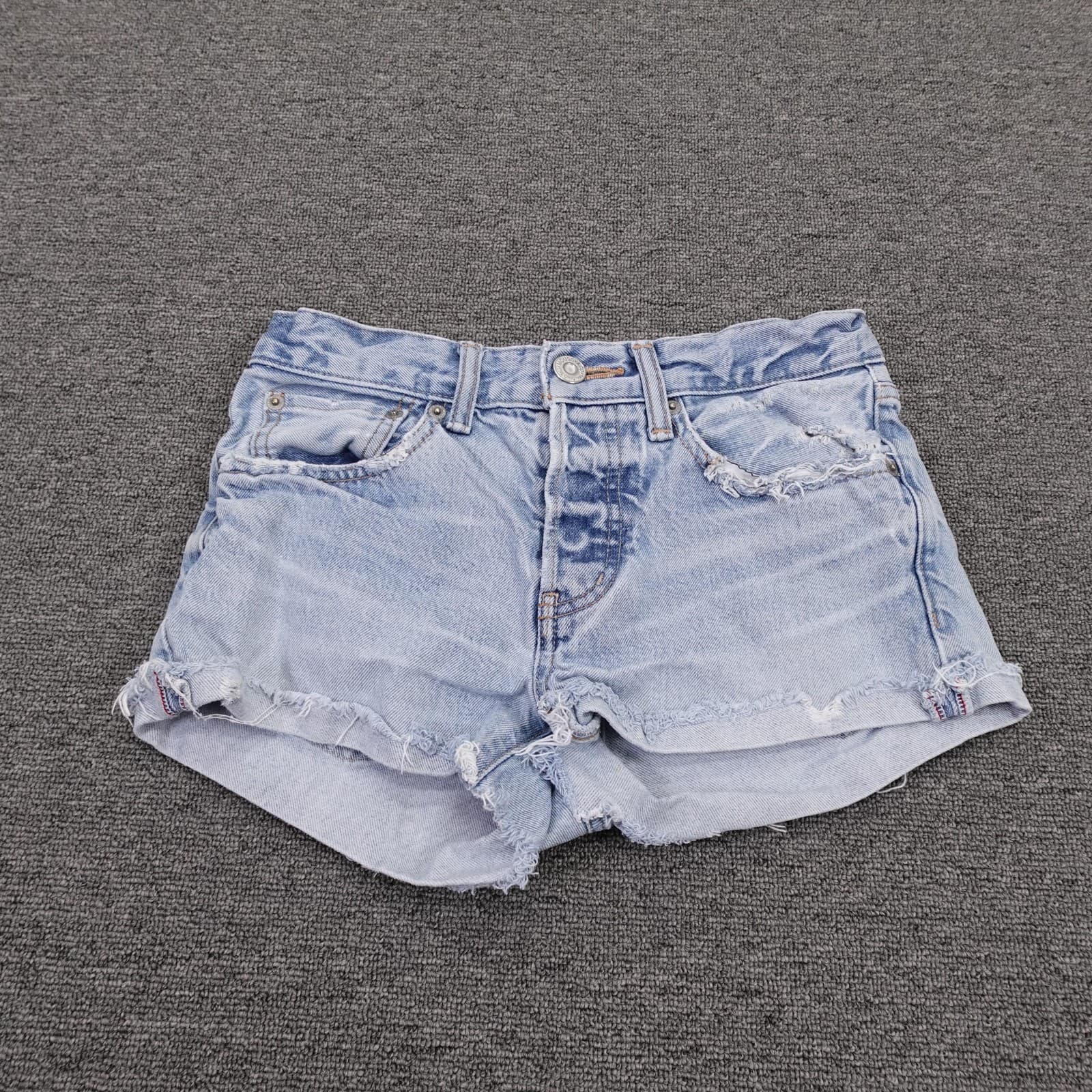 MOUSSY Shorts Womens 25 Blue Cutoff Denim Distressed Raw Hem Button Fly Casual
