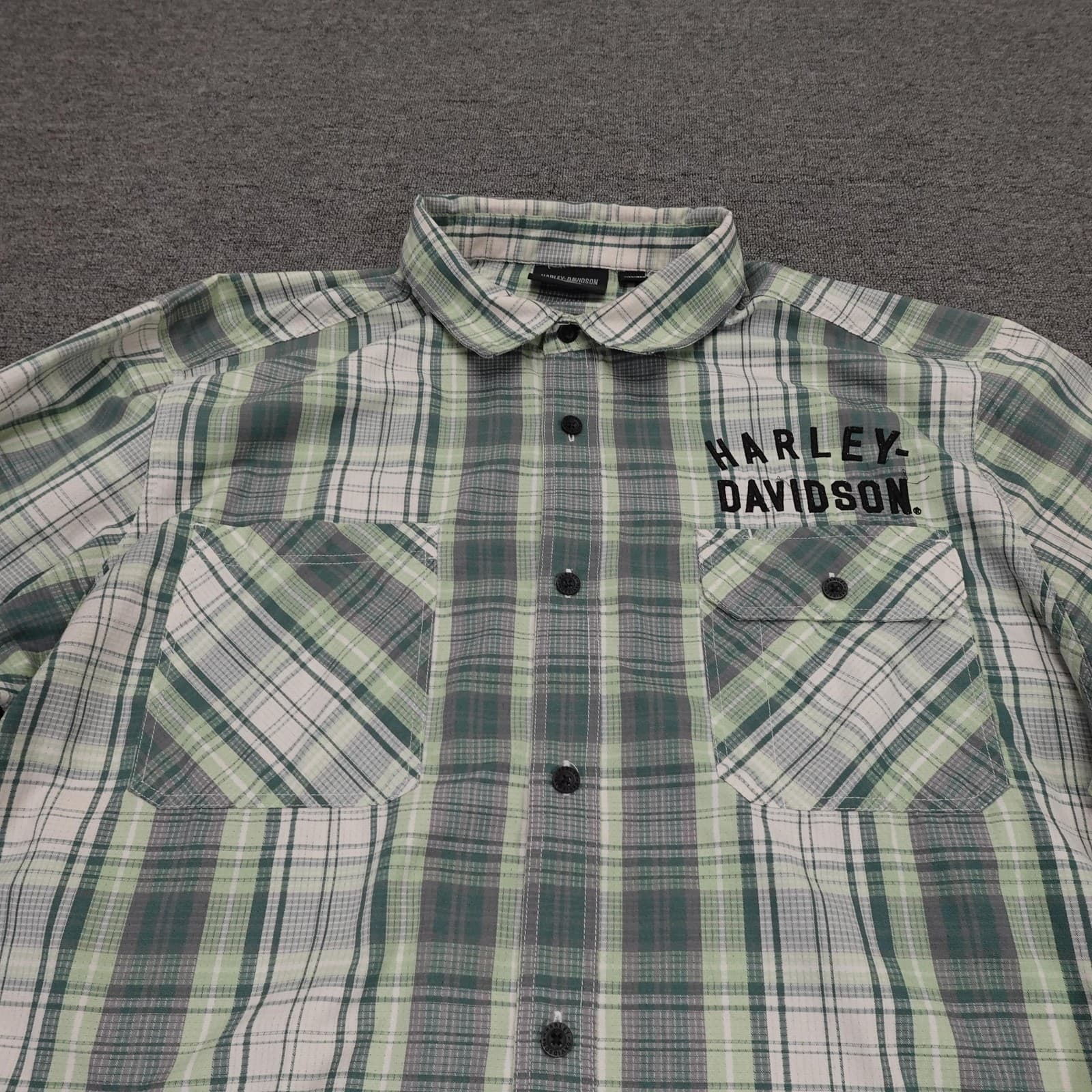 Harley-Davidson Shirt Mens 3XL Green Plaid Long Sleeve Button Up Motorcycle - Thumbnail 2