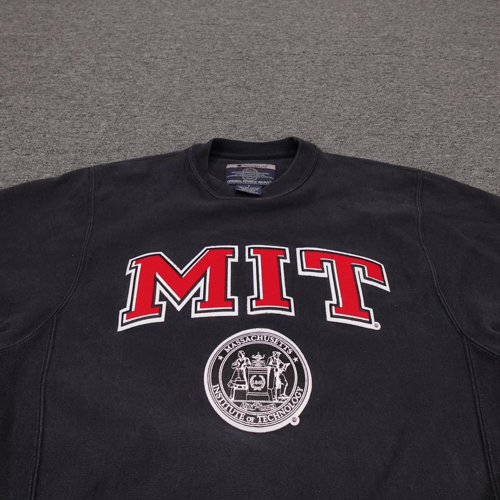 Vintage Champion Sweatshirt Mens Small Black MIT Reverse Weave Graphic Fleece - Thumbnail 2