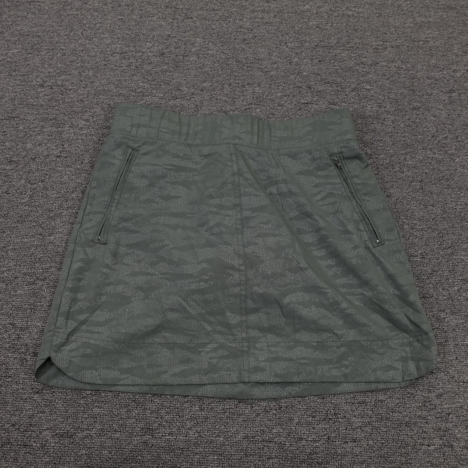 Orvis Skort Womens Small Green Camo Elastic Waist Zip Pockets Lined Hiking