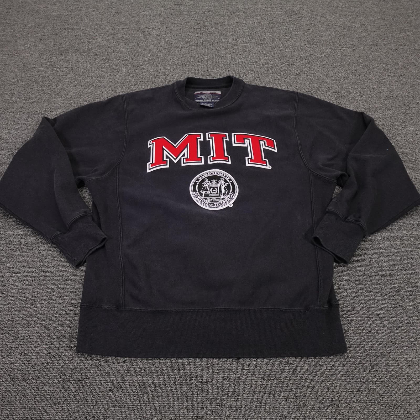 Vintage Champion Sweatshirt Mens Small Black MIT Reverse Weave Graphic Fleece