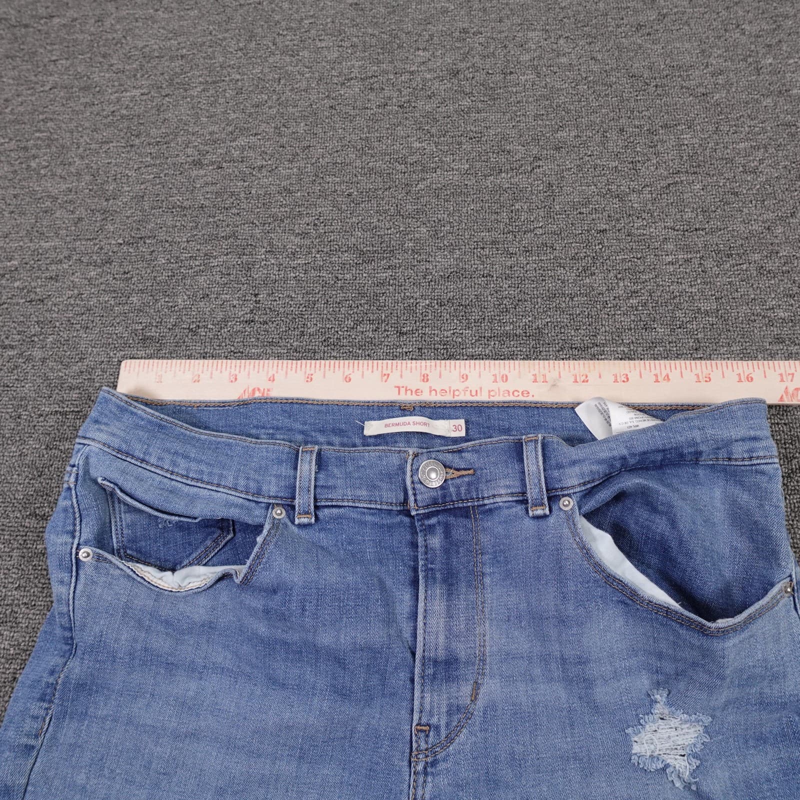Levis Bermuda Shorts Mens 30 Blue Denim Distressed Cutoff Frayed Hem 10 Inseam - Thumbnail 6