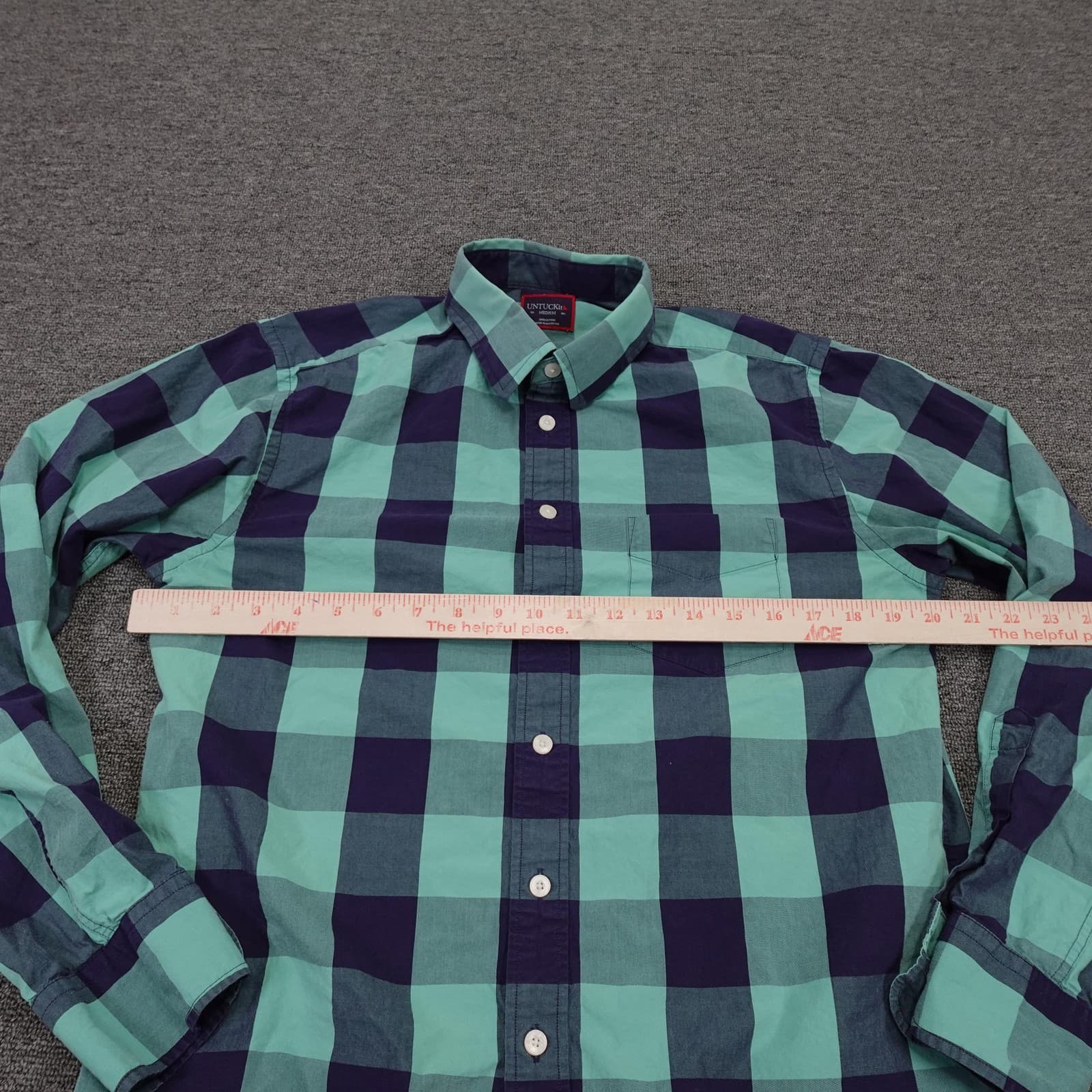 UNTUCKit Shirt Mens Medium Blue Plaid Long Sleeve Button Up Casual Cotton Woven - Thumbnail 4
