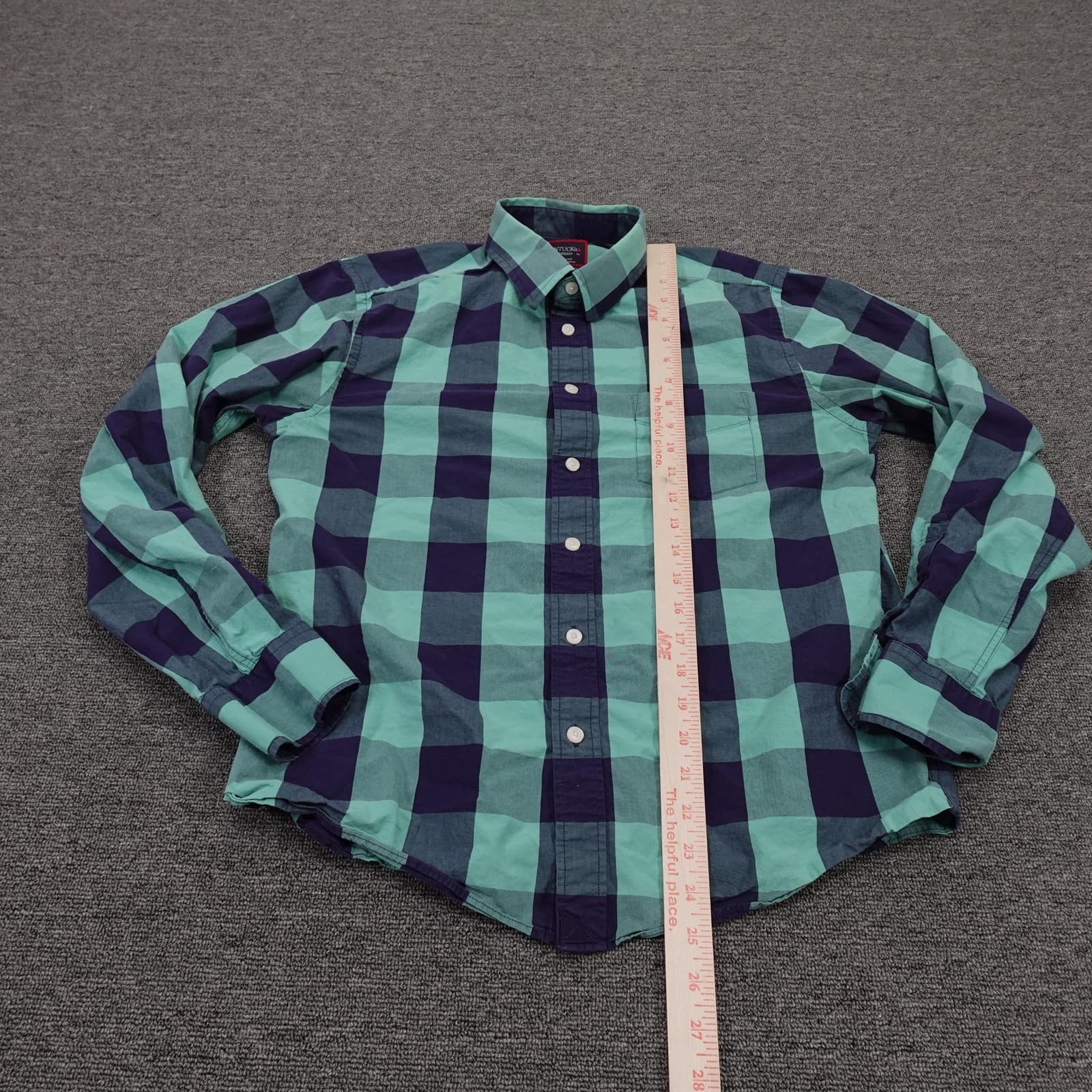 UNTUCKit Shirt Mens Medium Blue Plaid Long Sleeve Button Up Casual Cotton Woven - Thumbnail 5