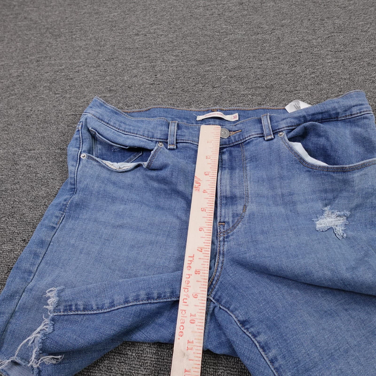 Levis Bermuda Shorts Mens 30 Blue Denim Distressed Cutoff Frayed Hem 10 Inseam - Thumbnail 7